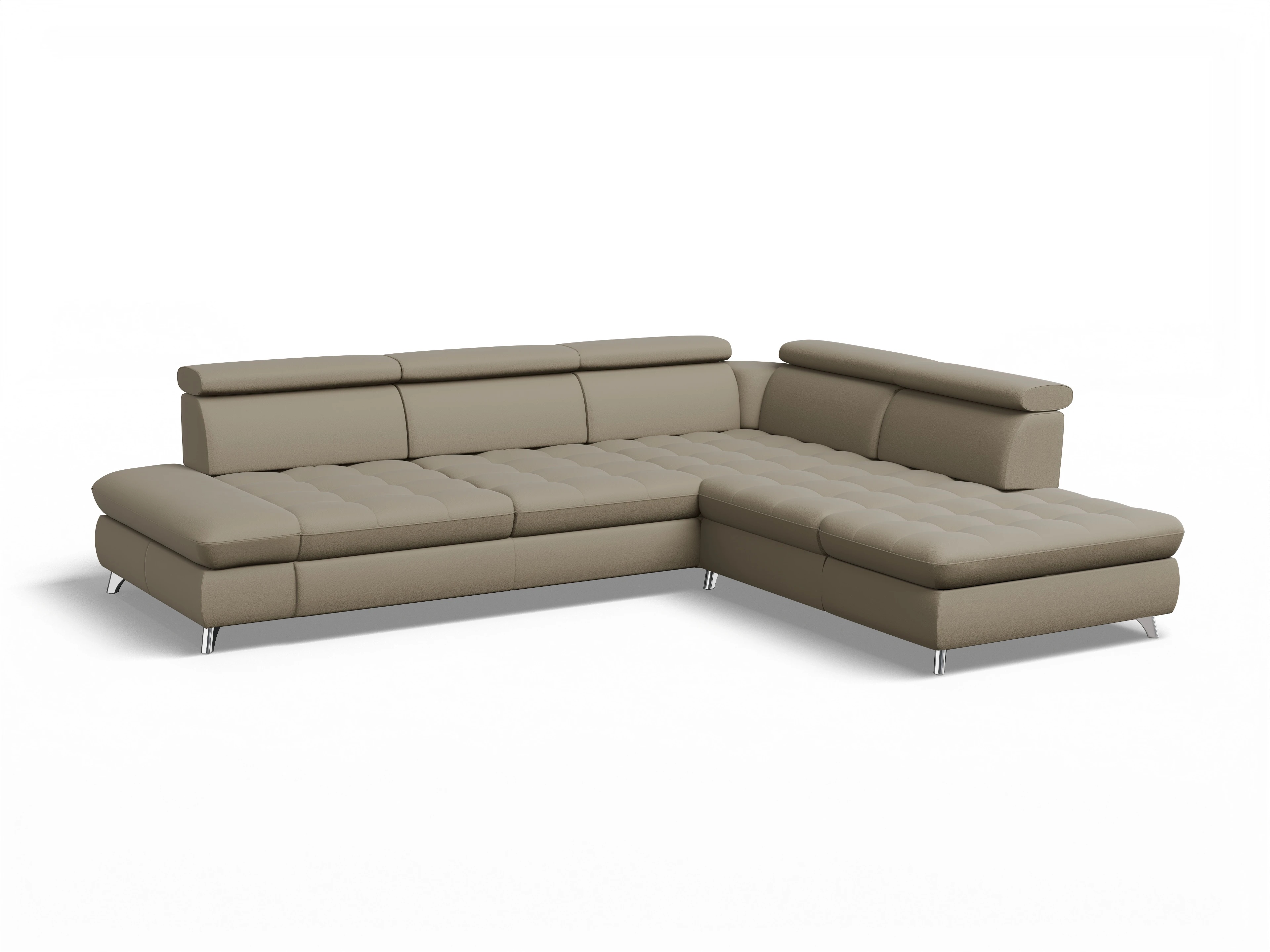 Ansicht des Produktes Memphis Stoff Ecksofa rechts Abschluss offen in Leder Braun