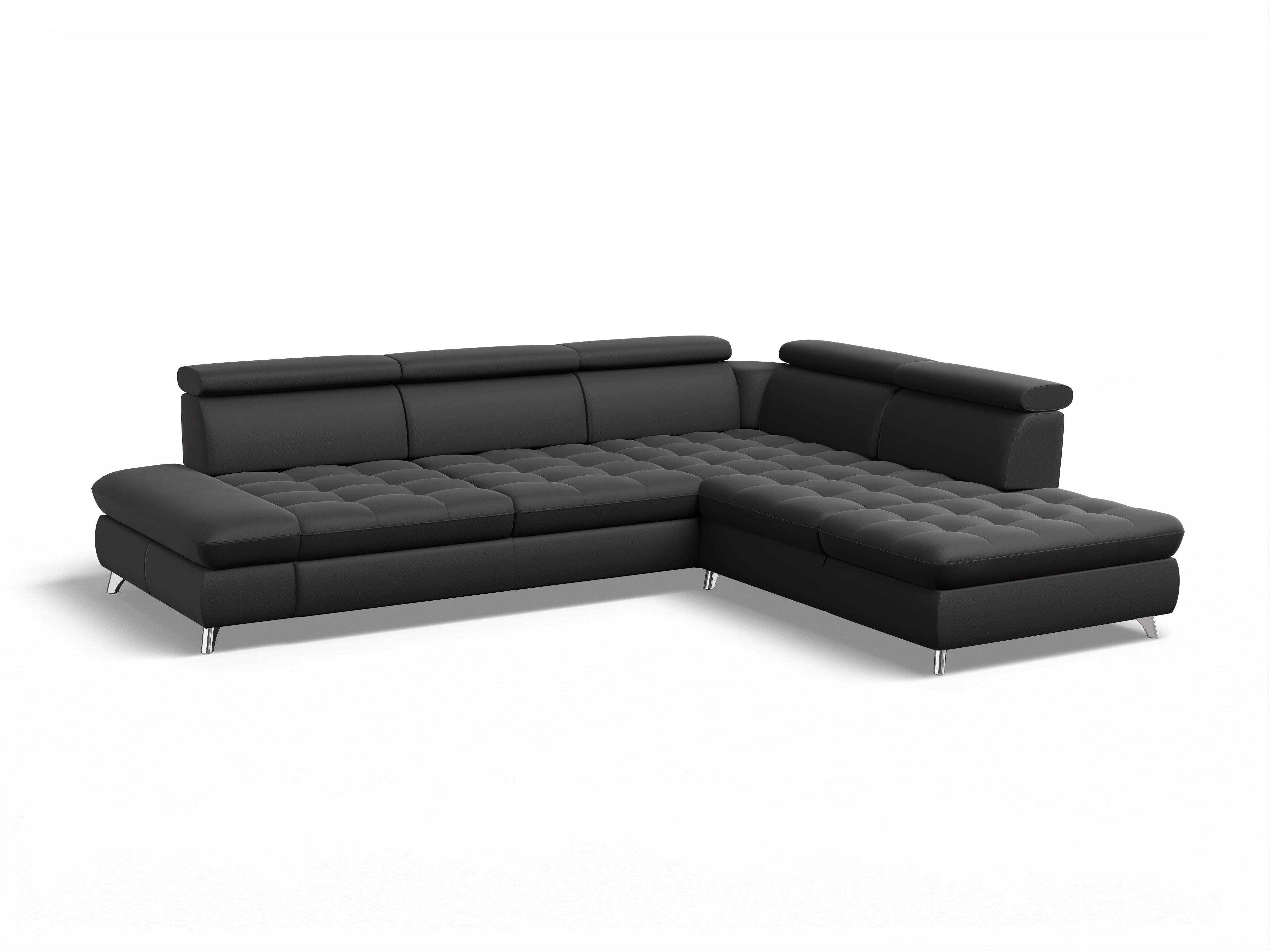 Ansicht des Produktes Memphis Stoff Ecksofa rechts Abschluss offen in Leder Schwarz