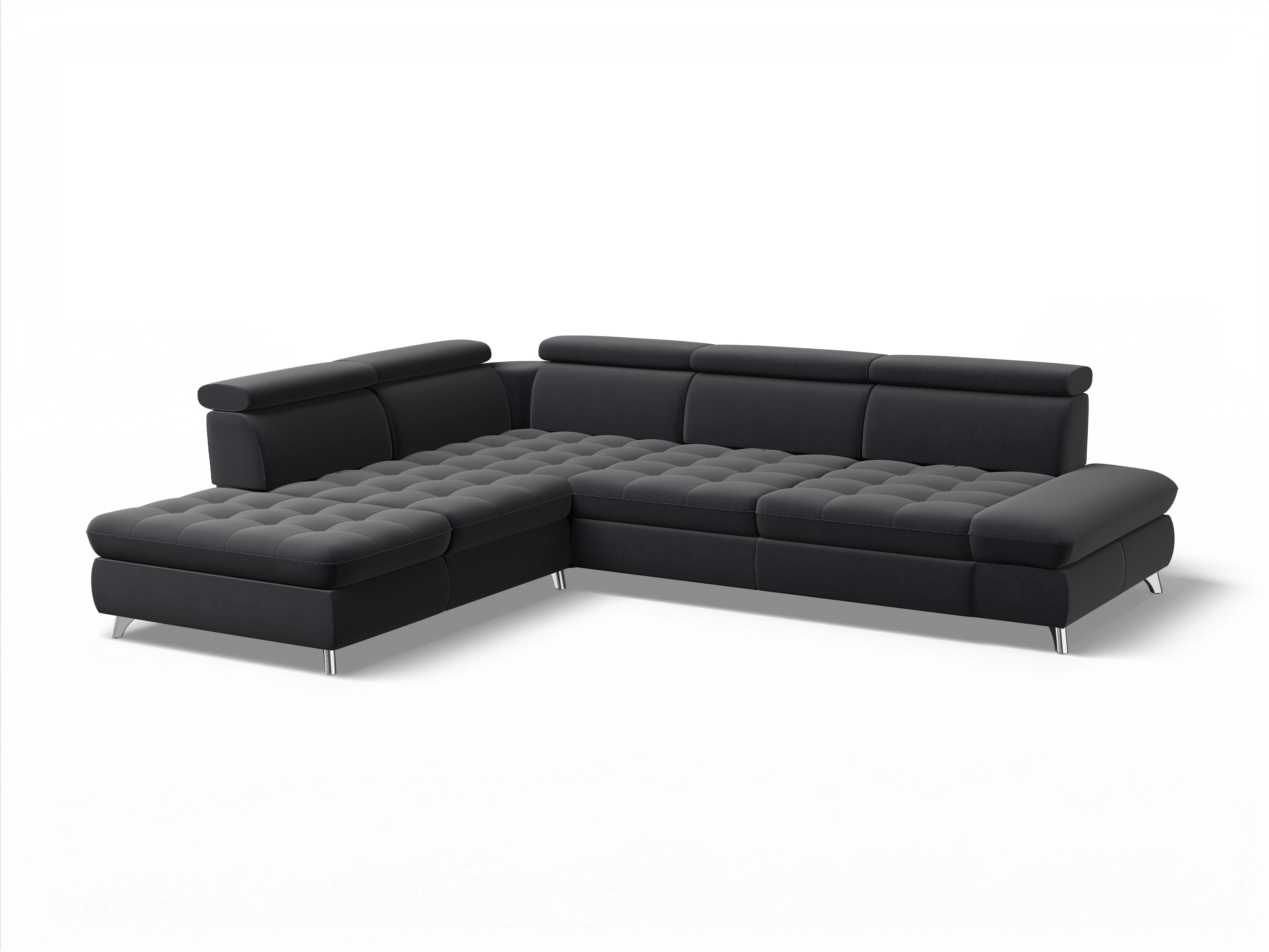 Ansicht des Produktes Memphis Stoff Ecksofa links Abschluss offen in Stoff Blau