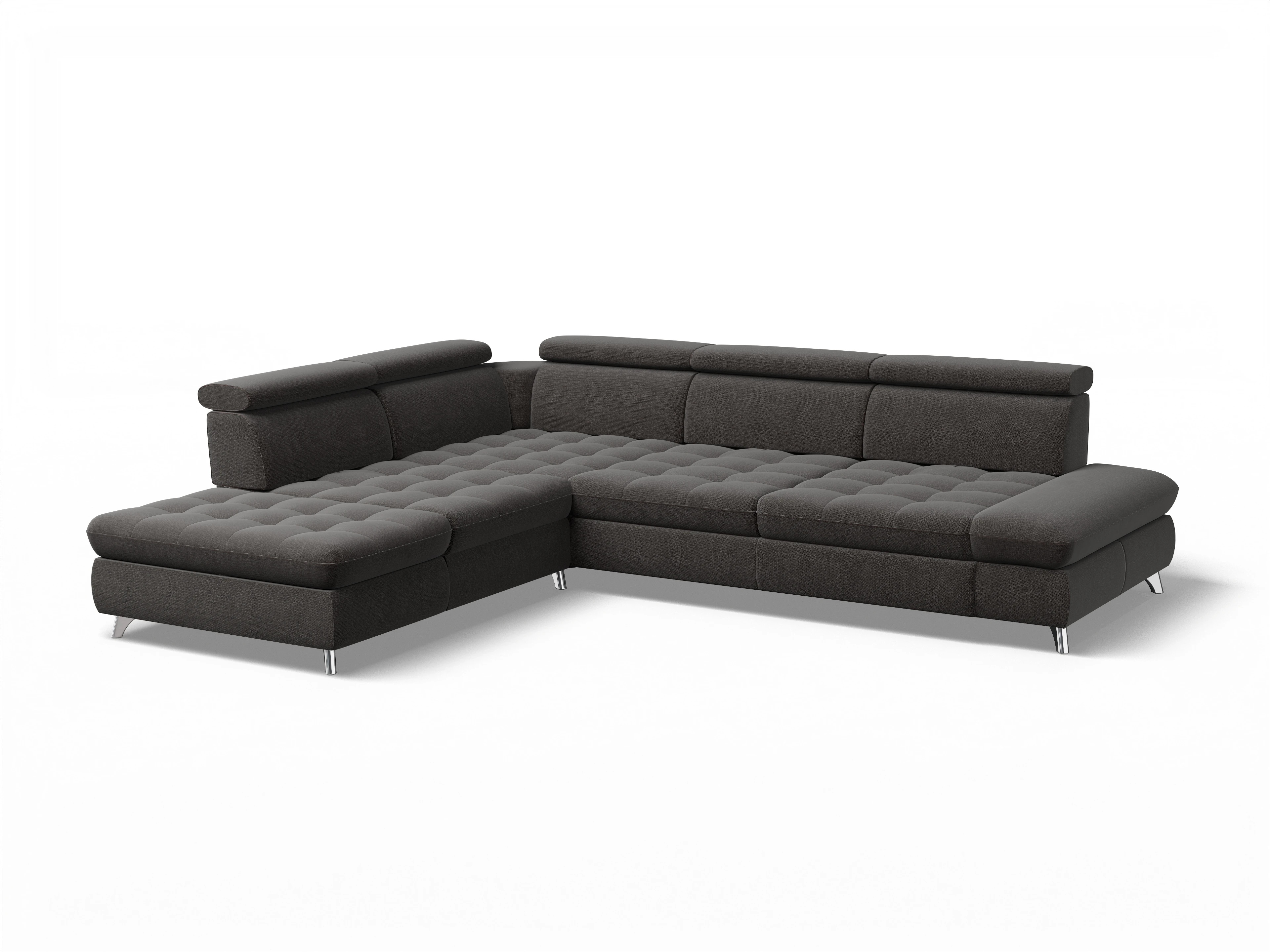 Ansicht des Produktes Memphis Stoff Ecksofa links Abschluss offen in Stoff Grau