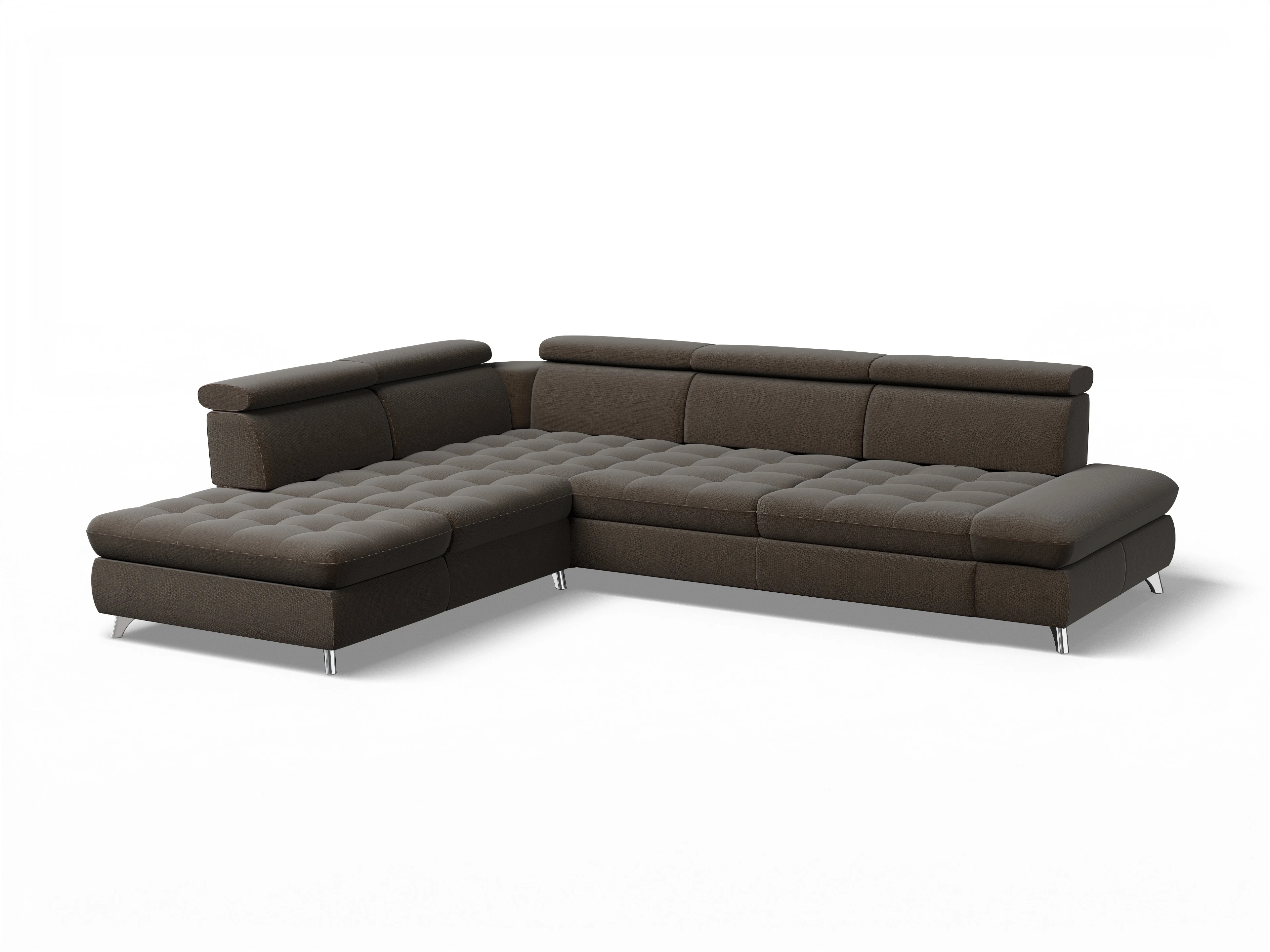 Ansicht des Produktes Memphis Stoff Ecksofa links Abschluss offen in Stoff Braun
