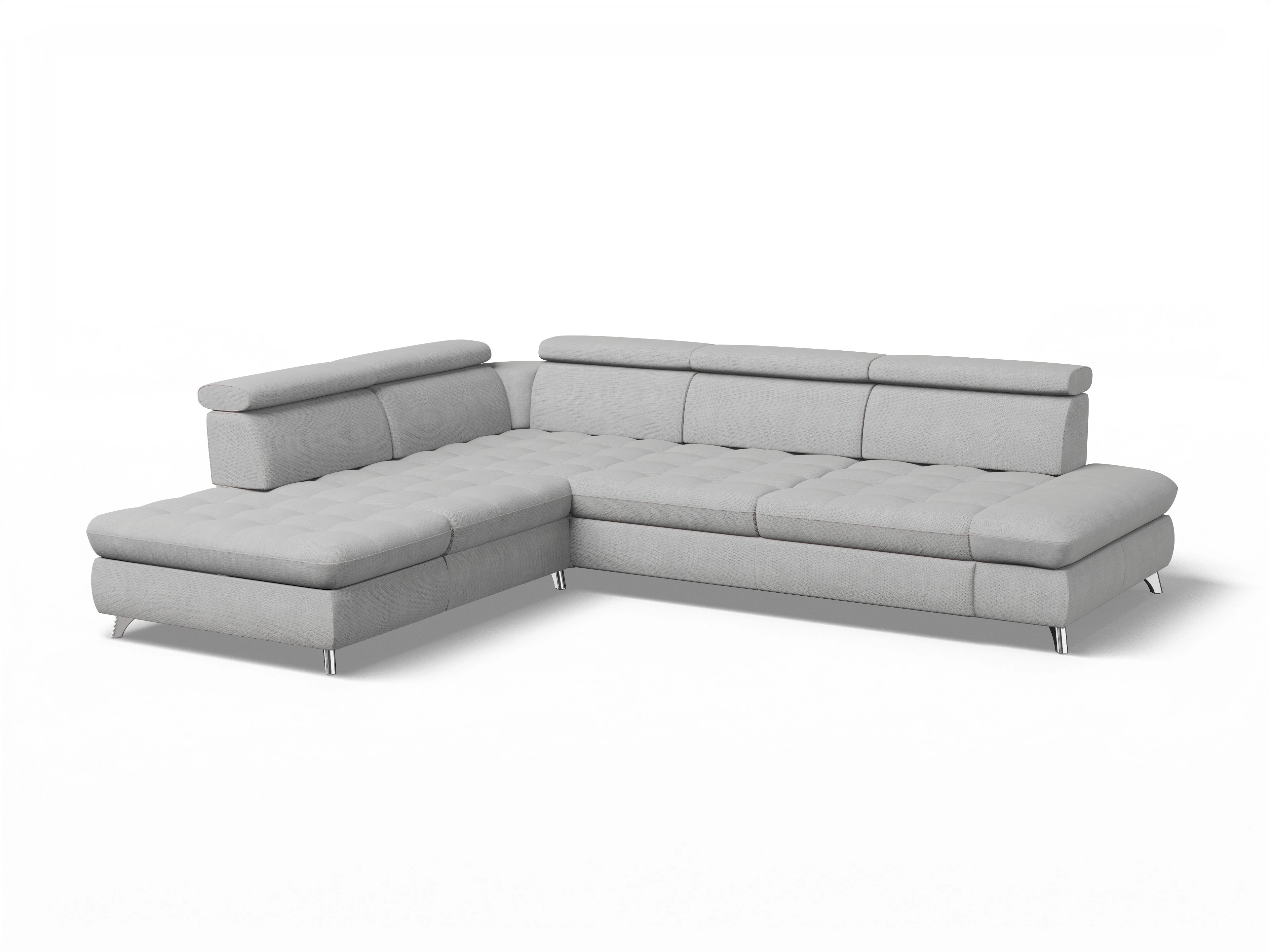 Ansicht des Produktes Memphis Stoff Ecksofa links Abschluss offen in Stoff Grau