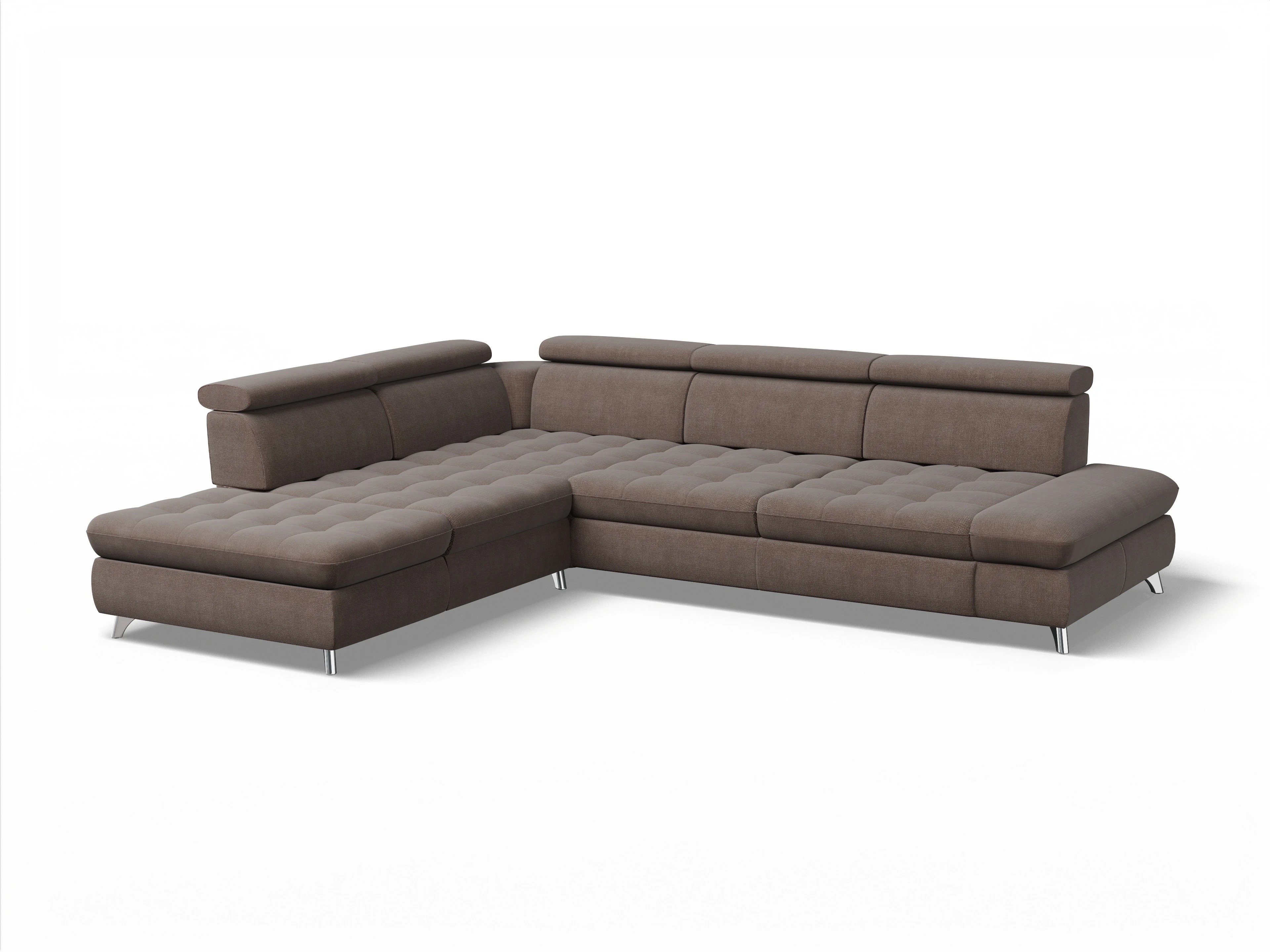 Ansicht des Produktes Memphis Stoff Ecksofa links Abschluss offen in Stoff Grau