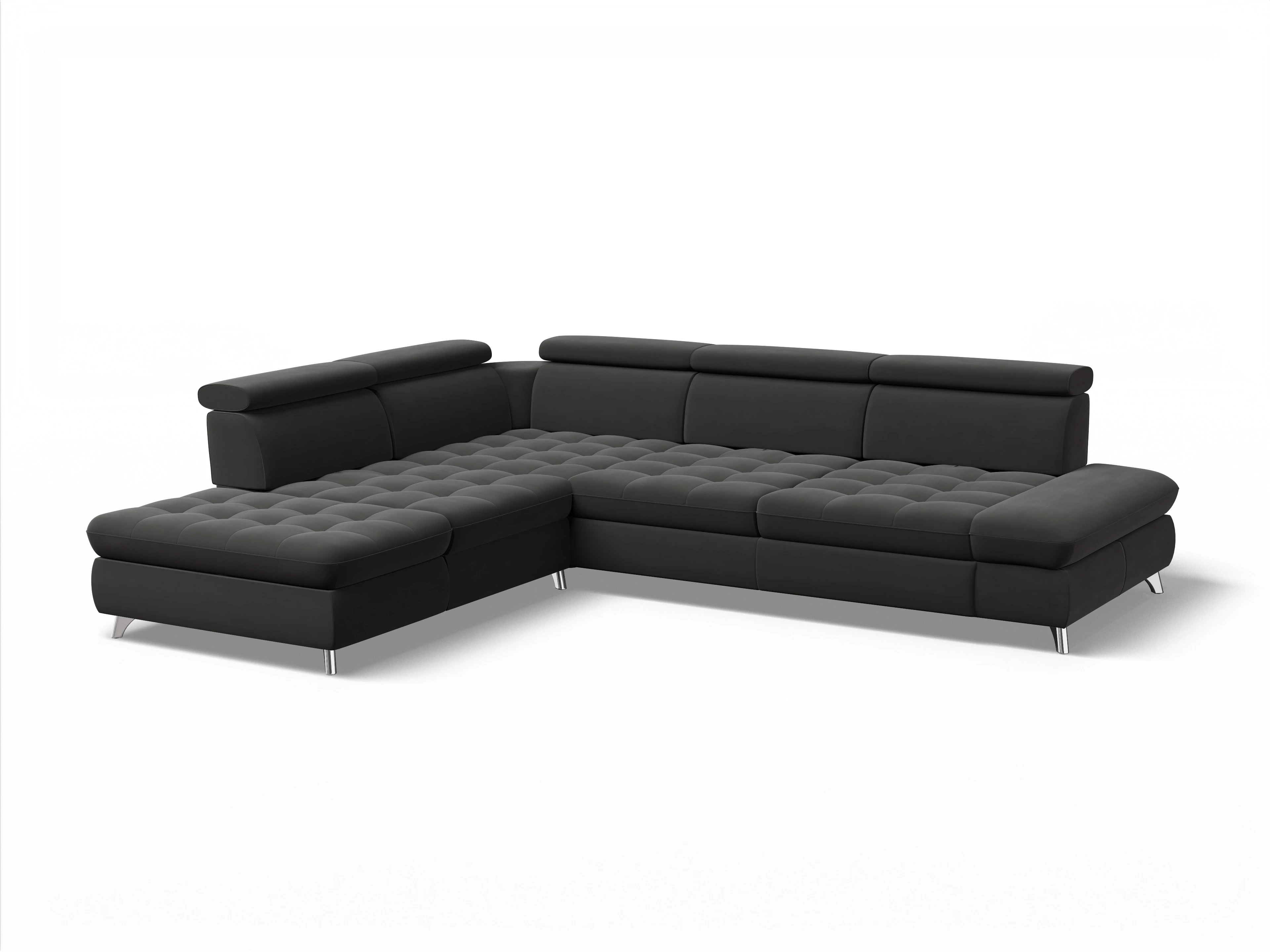 Ansicht des Produktes Memphis Stoff Ecksofa links Abschluss offen in Stoff Grau
