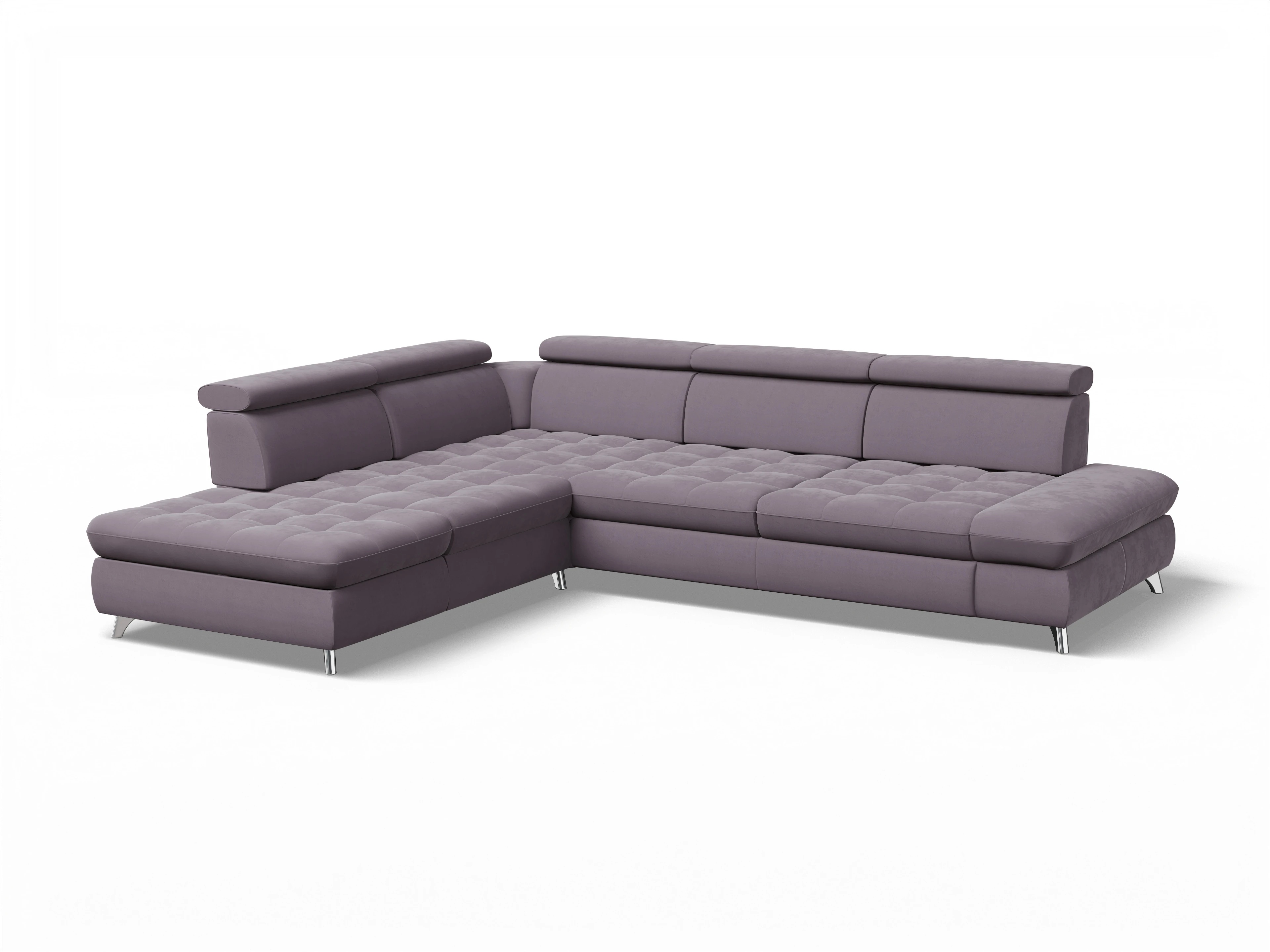 Ansicht des Produktes Memphis Stoff Ecksofa links Abschluss offen in Stoff Lila