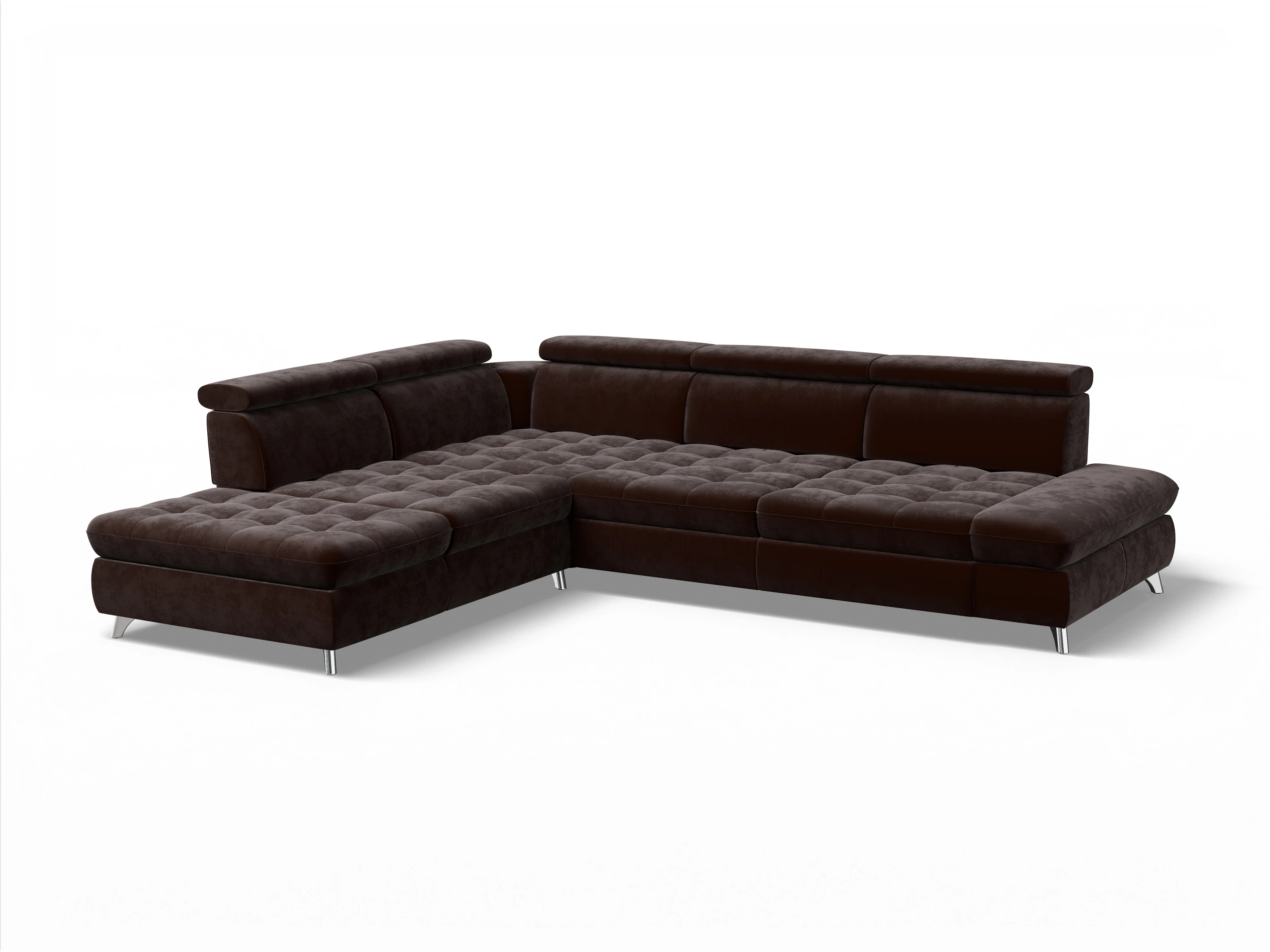 Ansicht des Produktes Memphis Stoff Ecksofa links Abschluss offen in Stoff Braun