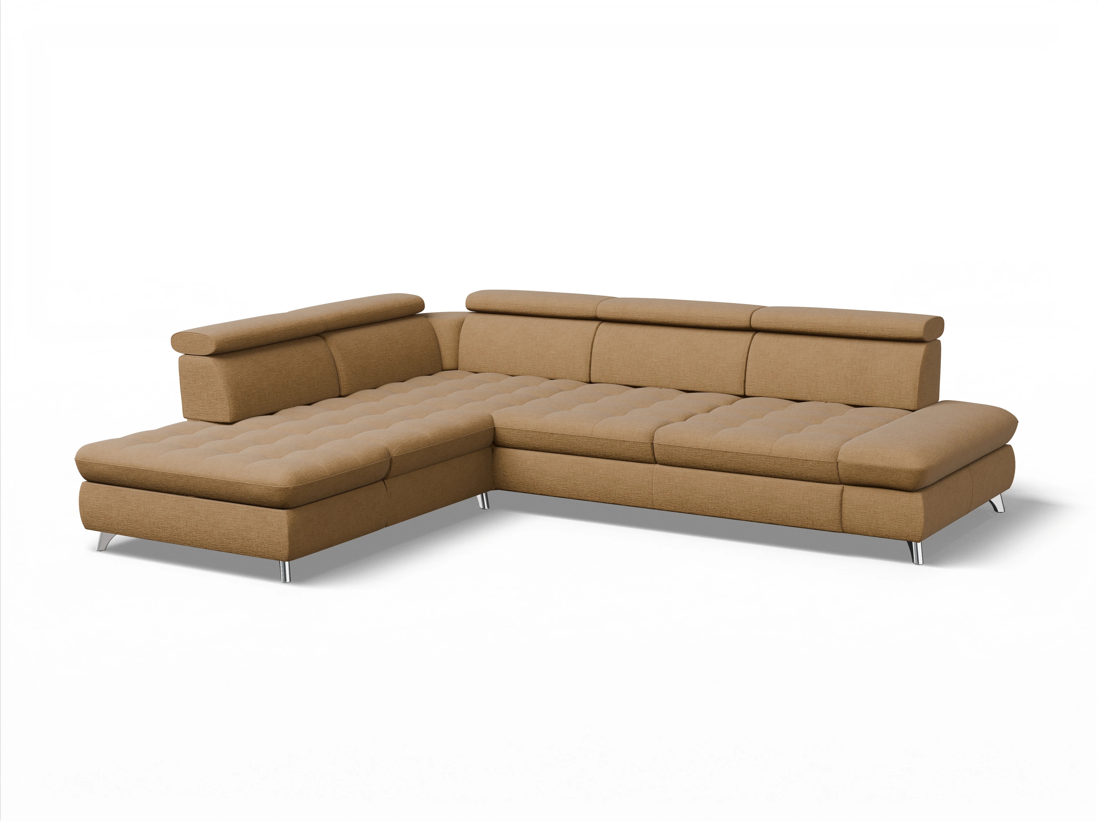 Ansicht des Produktes Memphis Stoff Ecksofa links Abschluss offen in Stoff Orange