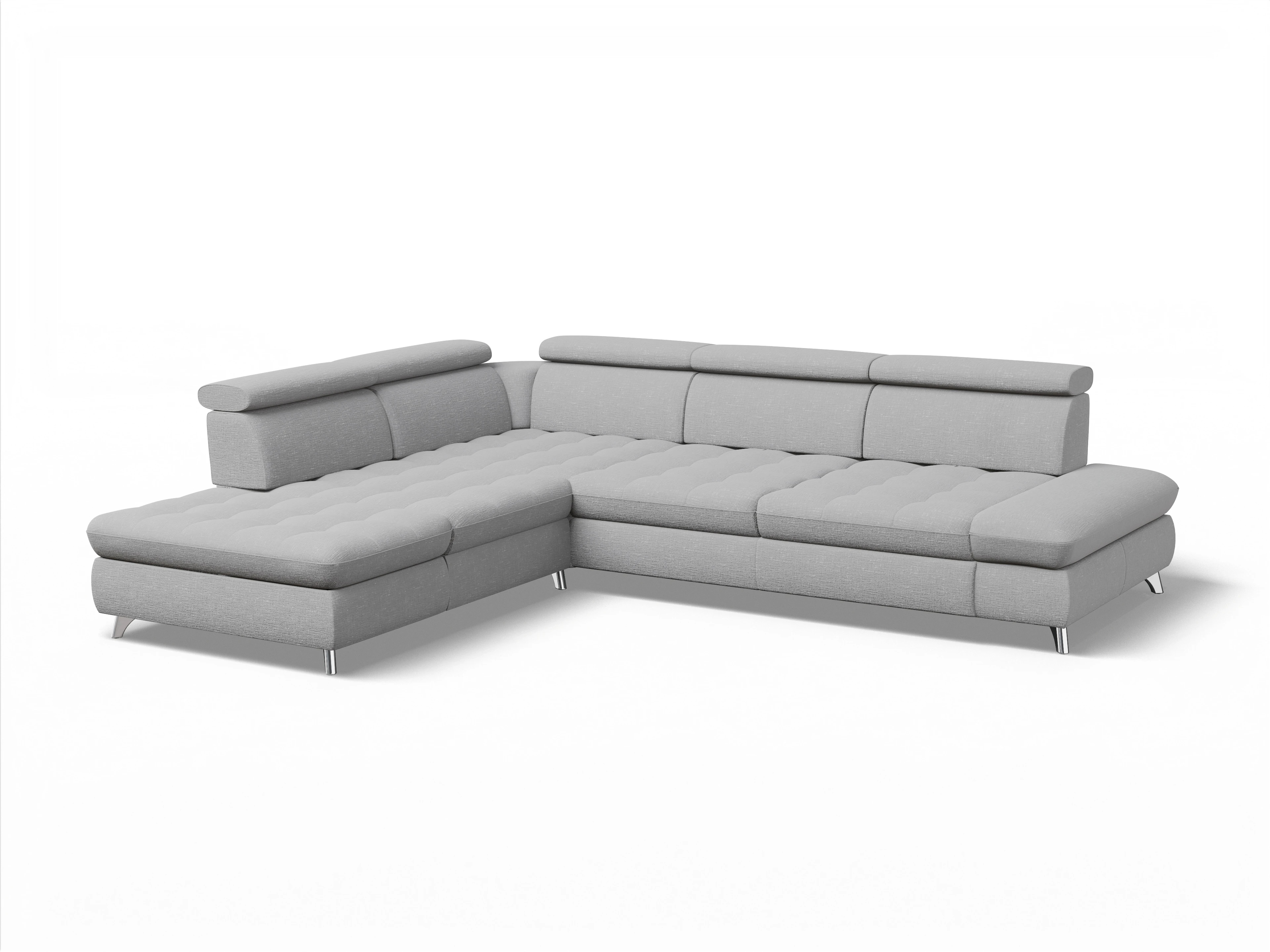 Ansicht des Produktes Memphis Stoff Ecksofa links Abschluss offen in Stoff Grau