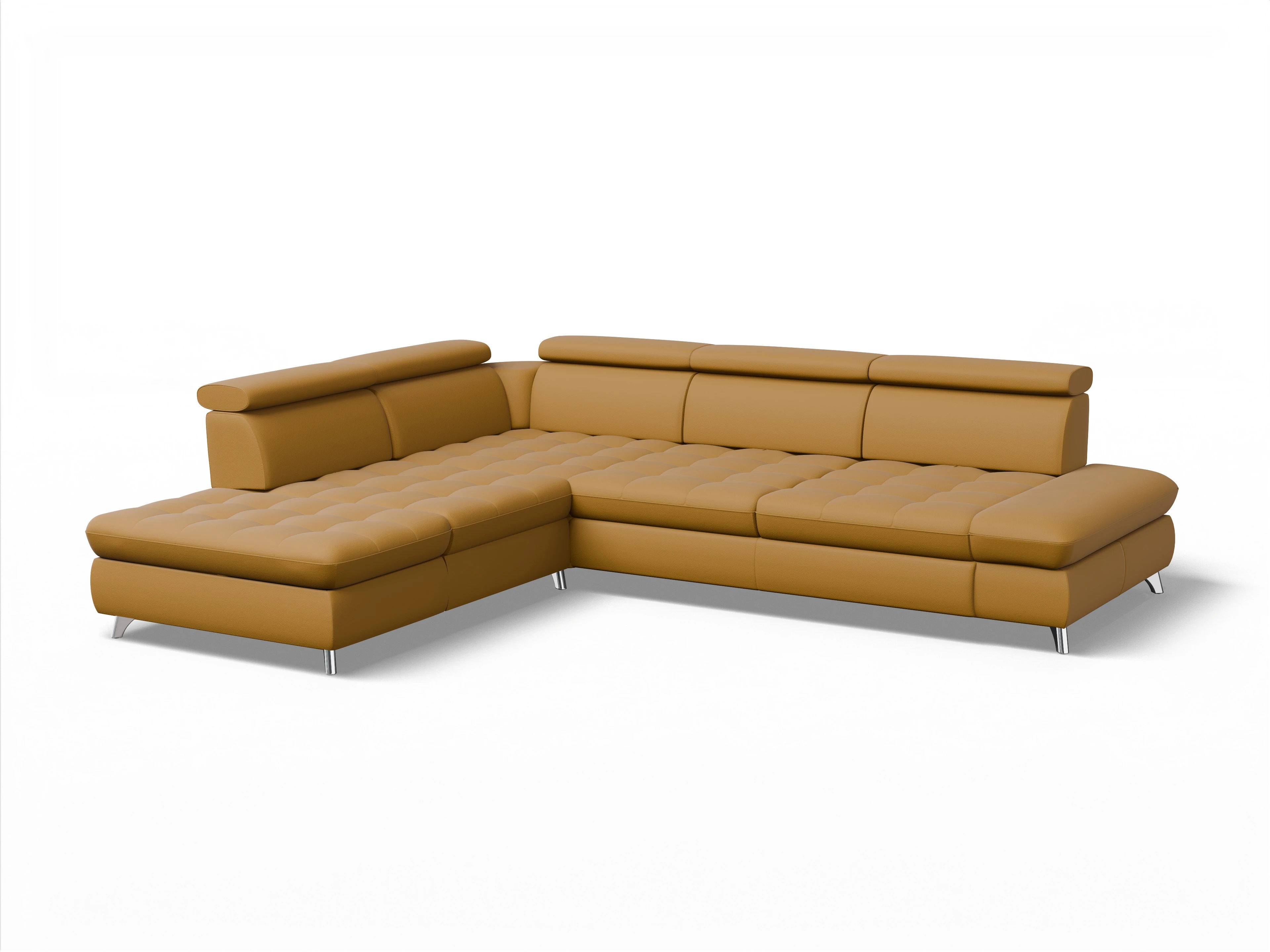 Ansicht des Produktes Memphis Stoff Ecksofa links Abschluss offen in Leder Gelb