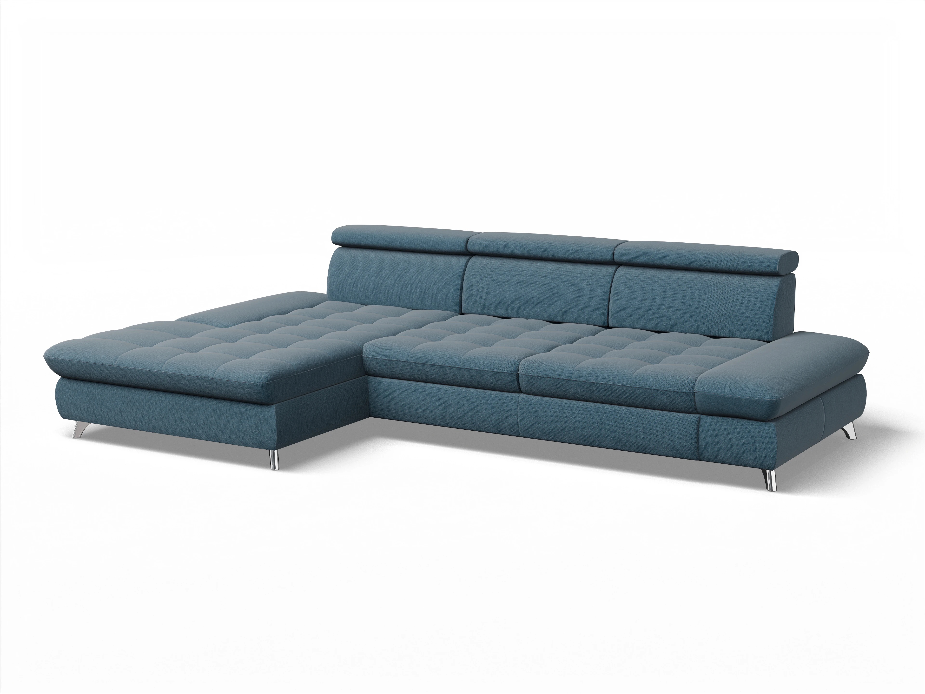 Ansicht des Produktes Memphis Stoff Ecksofa links Abschluss offen in Stoff Blau