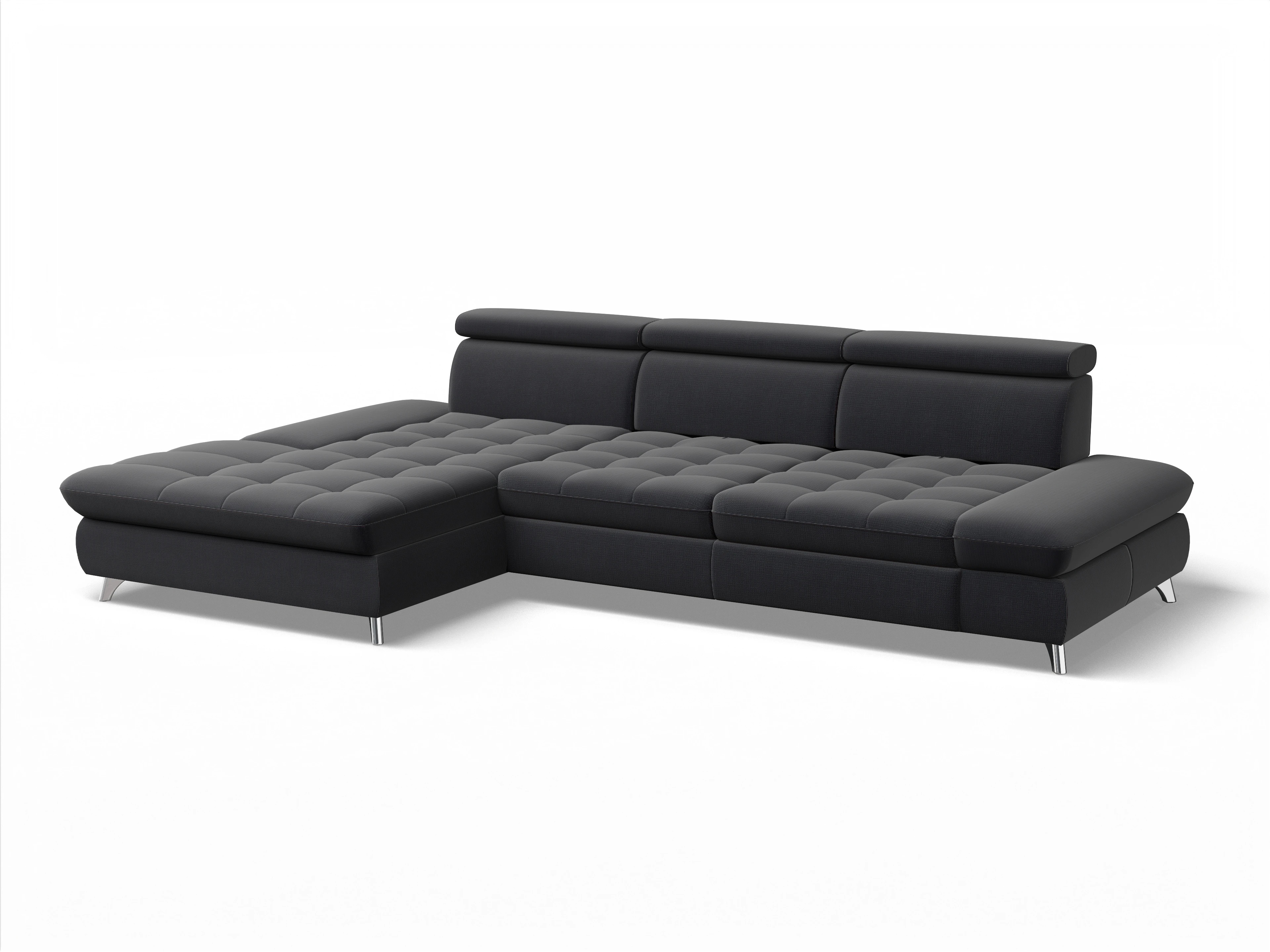 Ansicht des Produktes Memphis Stoff Ecksofa links Abschluss offen in Stoff Blau