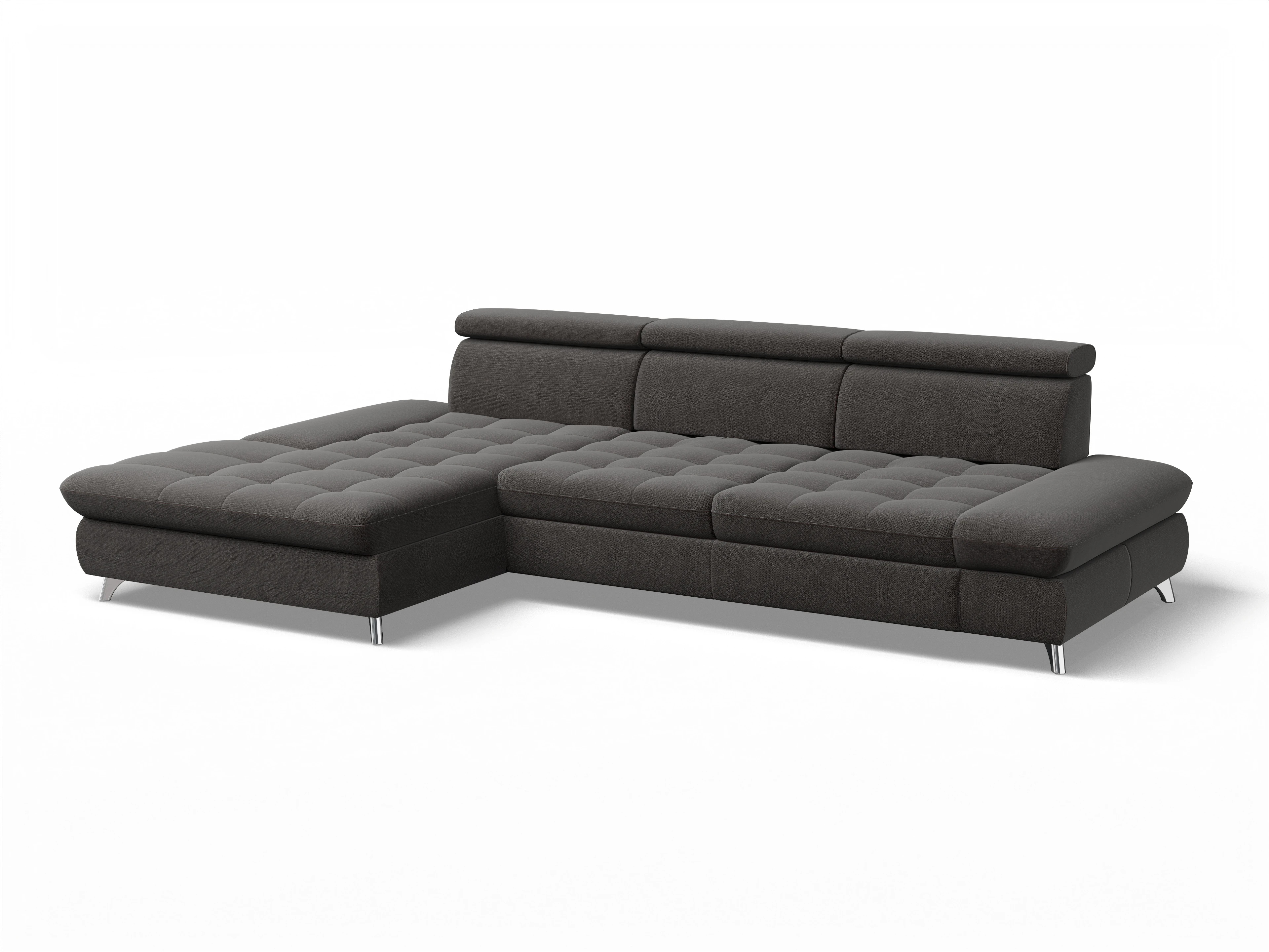 Ansicht des Produktes Memphis Stoff Ecksofa links Abschluss offen in Stoff Grau