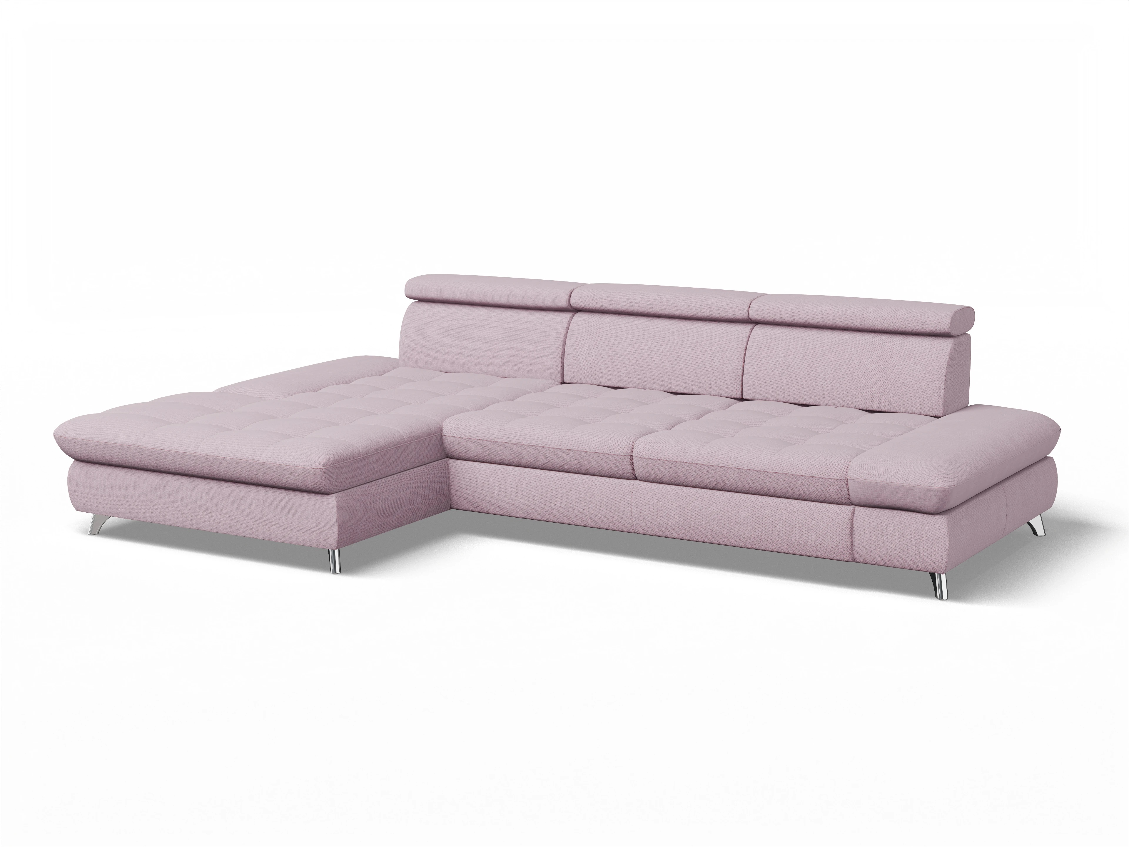 Ansicht des Produktes Memphis Stoff Ecksofa links Abschluss offen in Stoff Rosa