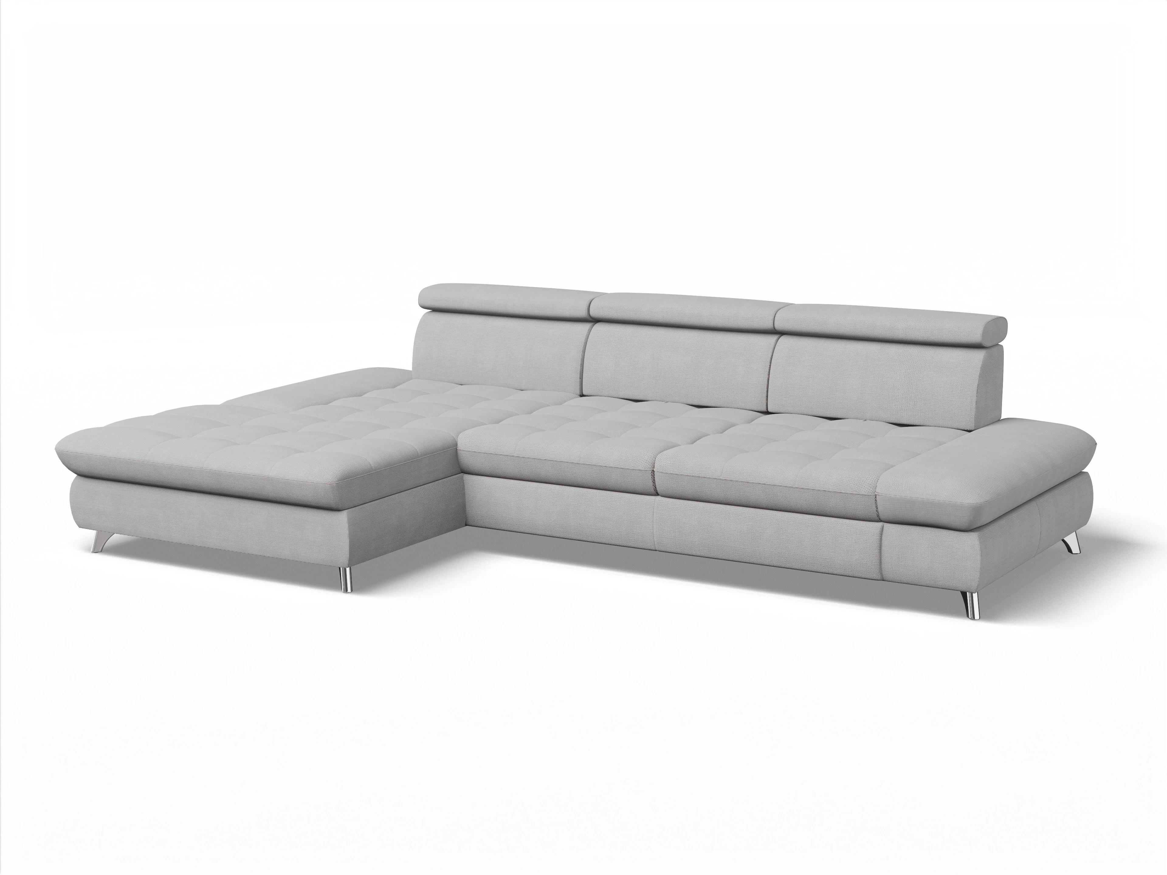 Ansicht des Produktes Memphis Stoff Ecksofa links Abschluss offen in Stoff Grau