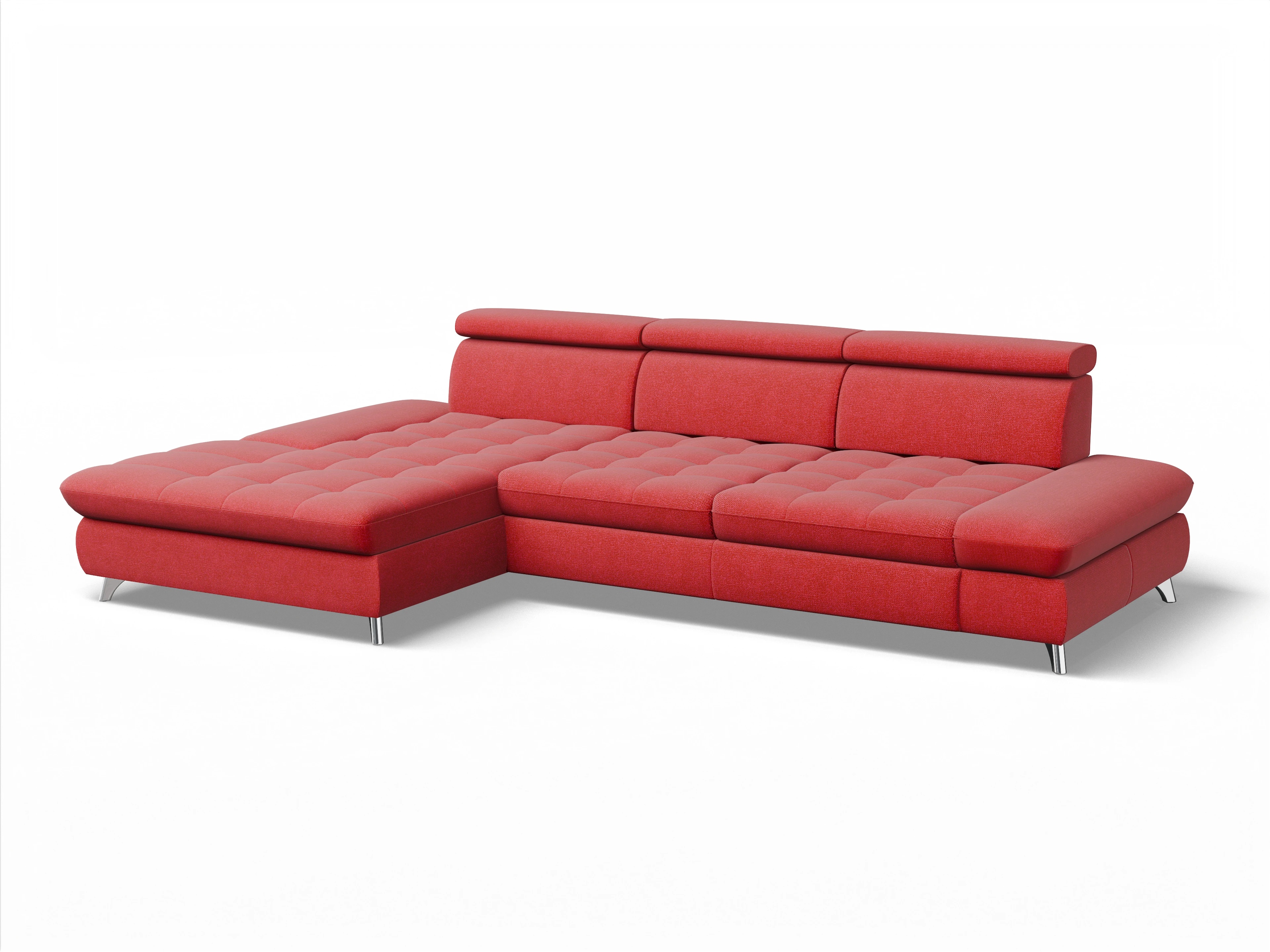 Ansicht des Produktes Memphis Stoff Ecksofa links Abschluss offen in Stoff Rot