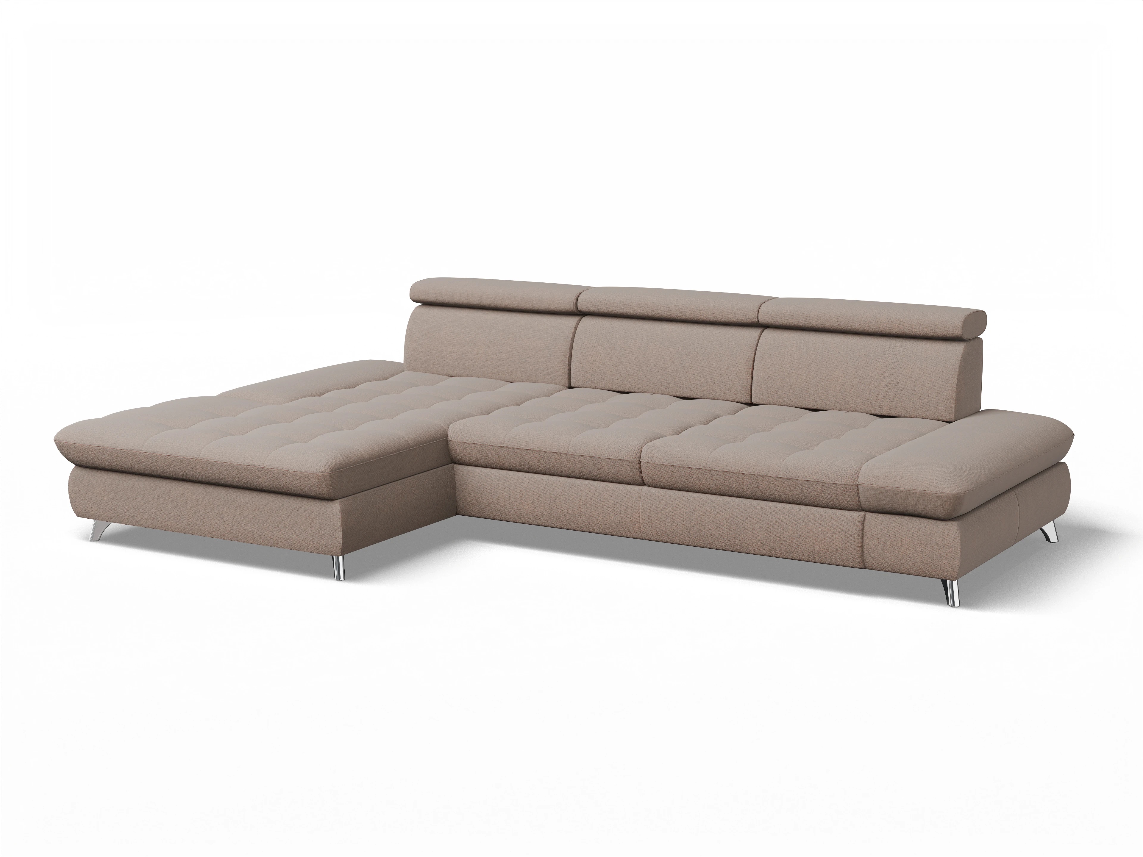 Ansicht des Produktes Memphis Stoff Ecksofa links Abschluss offen in Stoff Braun