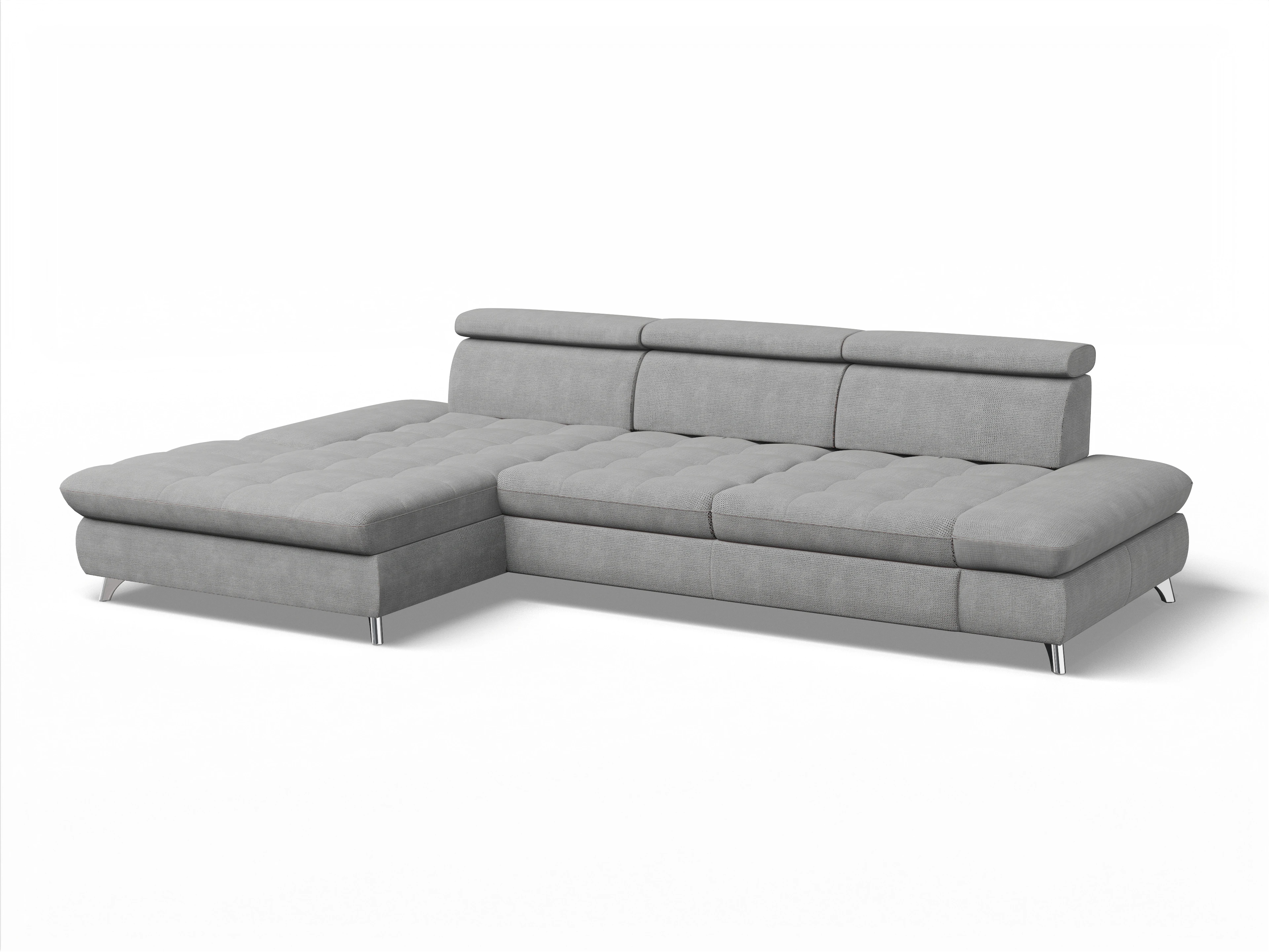 Ansicht des Produktes Memphis Stoff Ecksofa links Abschluss offen in Stoff Grau