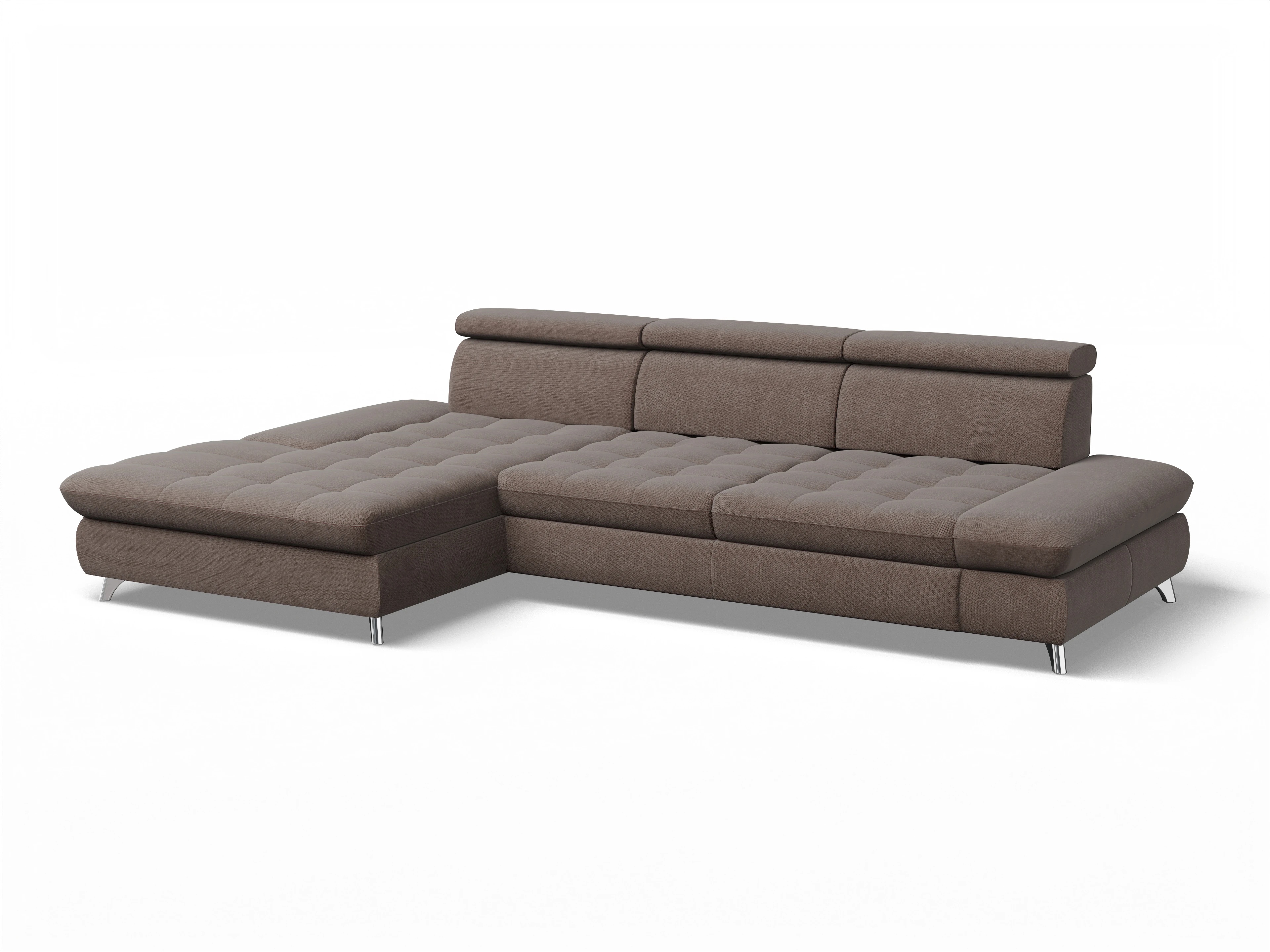 Ansicht des Produktes Memphis Stoff Ecksofa links Abschluss offen in Stoff Grau