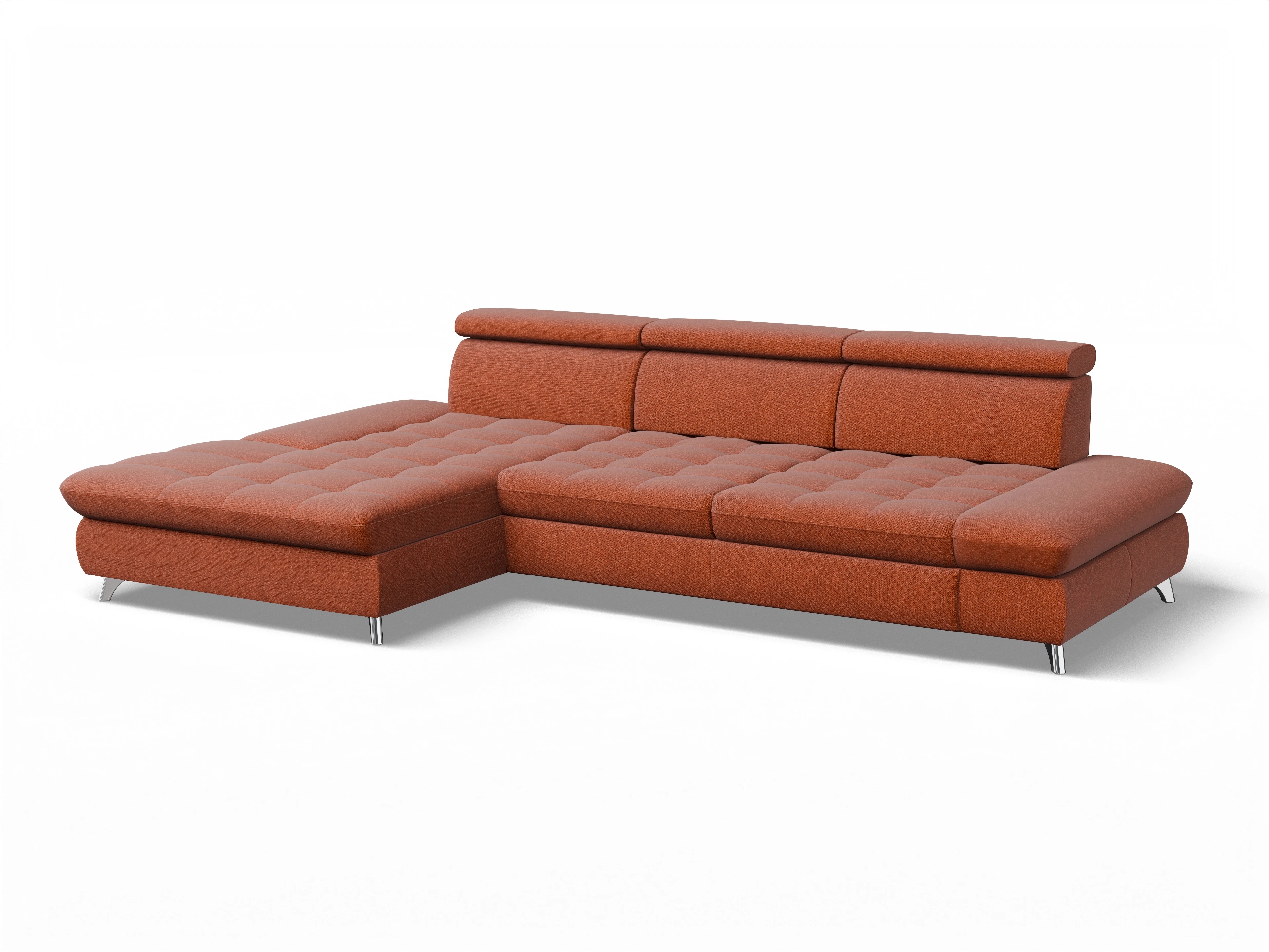 Ansicht des Produktes Memphis Stoff Ecksofa links Abschluss offen in Stoff Rot