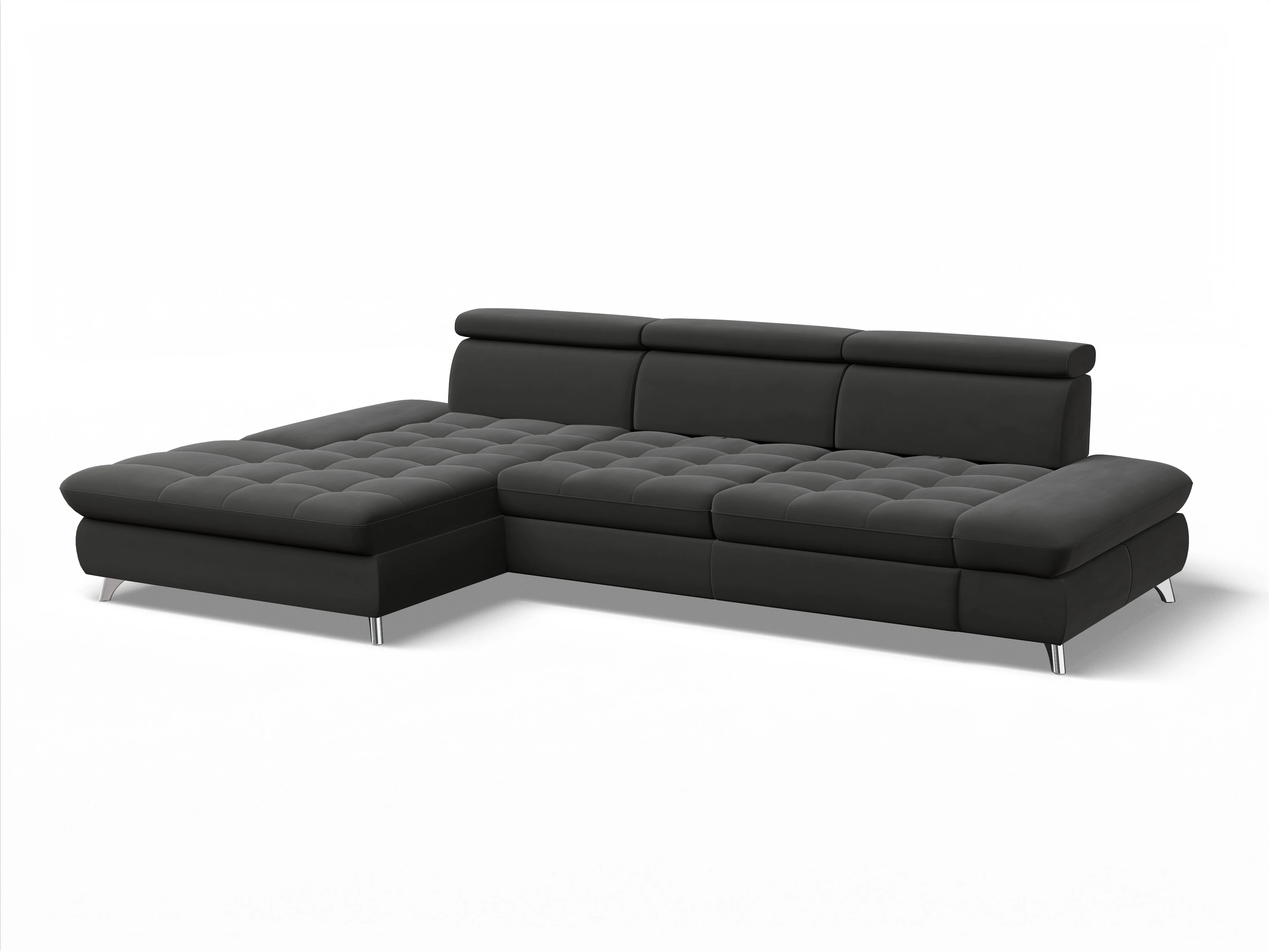 Ansicht des Produktes Memphis Stoff Ecksofa links Abschluss offen in Stoff Grau