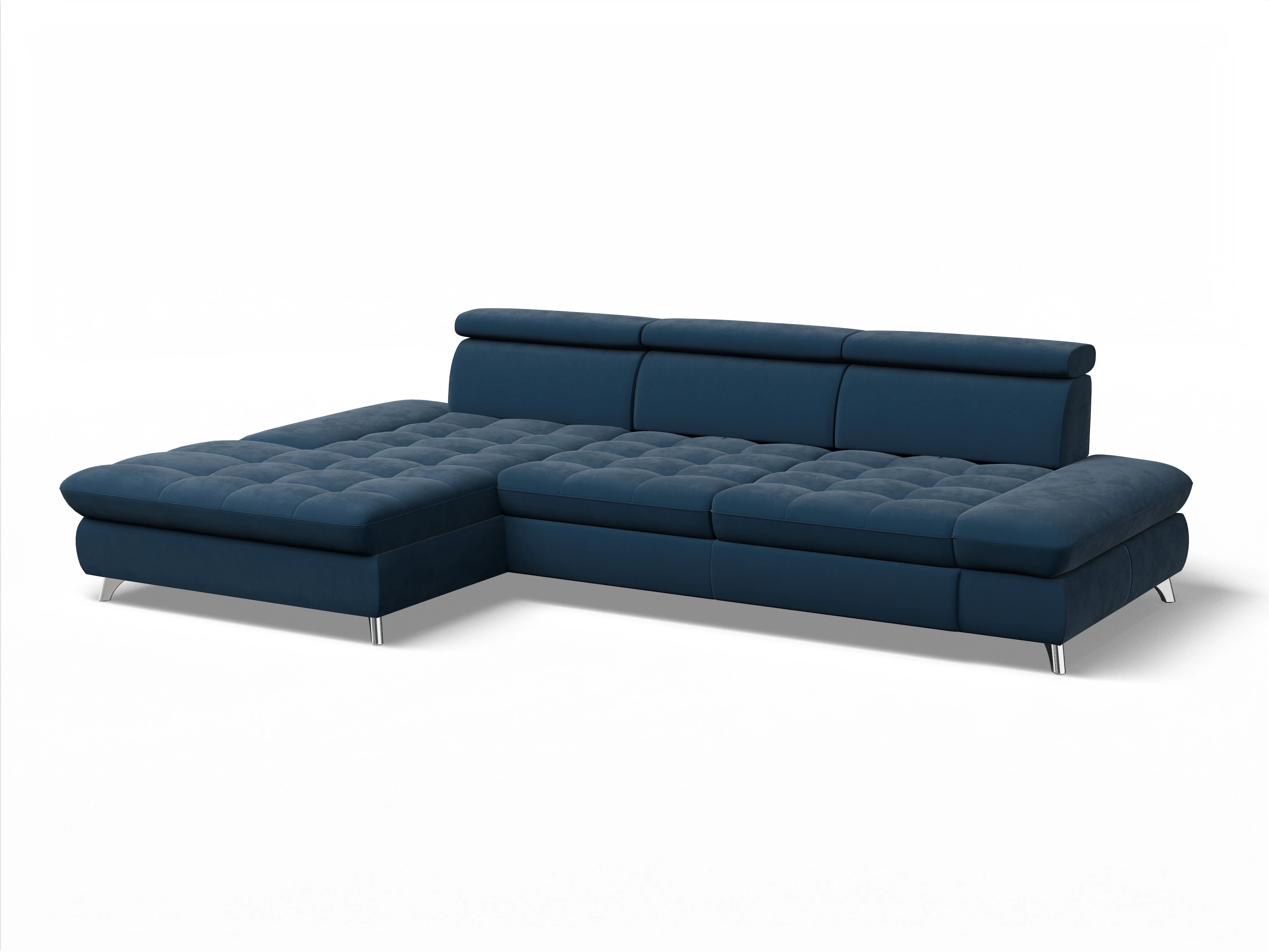 Ansicht des Produktes Memphis Stoff Ecksofa links Abschluss offen in Stoff Blau