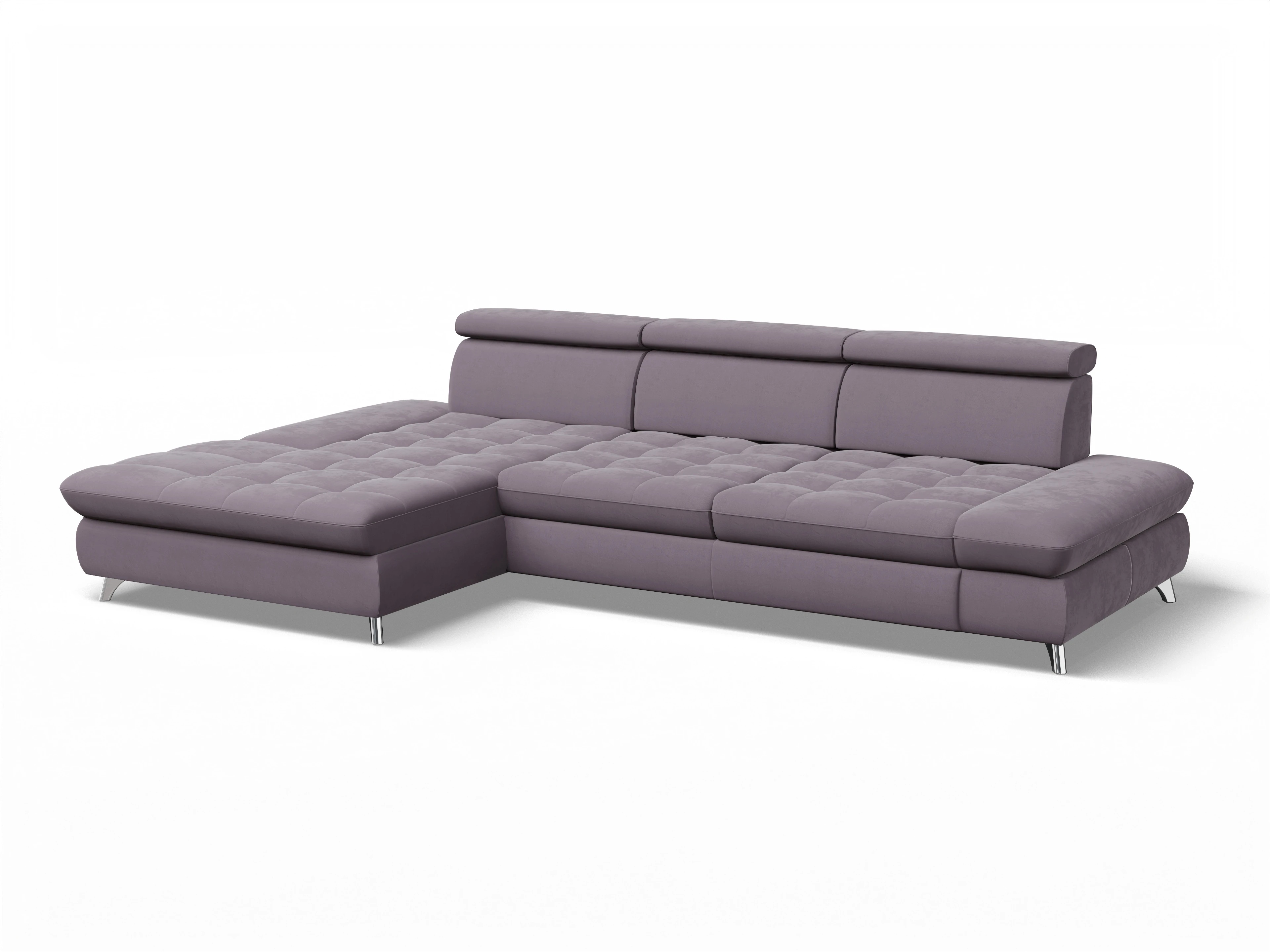 Ansicht des Produktes Memphis Stoff Ecksofa links Abschluss offen in Stoff Lila