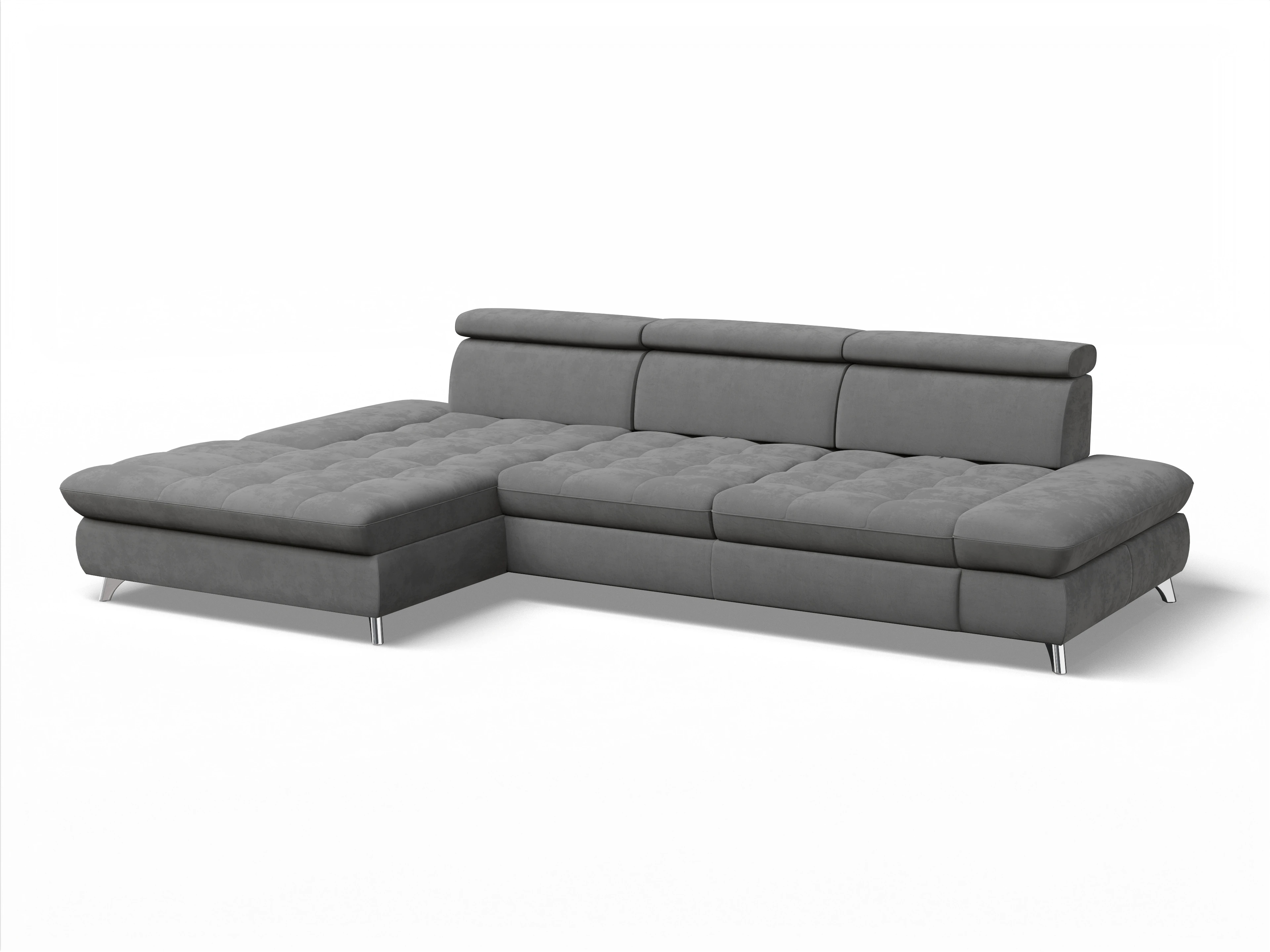 Ansicht des Produktes Memphis Stoff Ecksofa links Abschluss offen in Stoff Grau