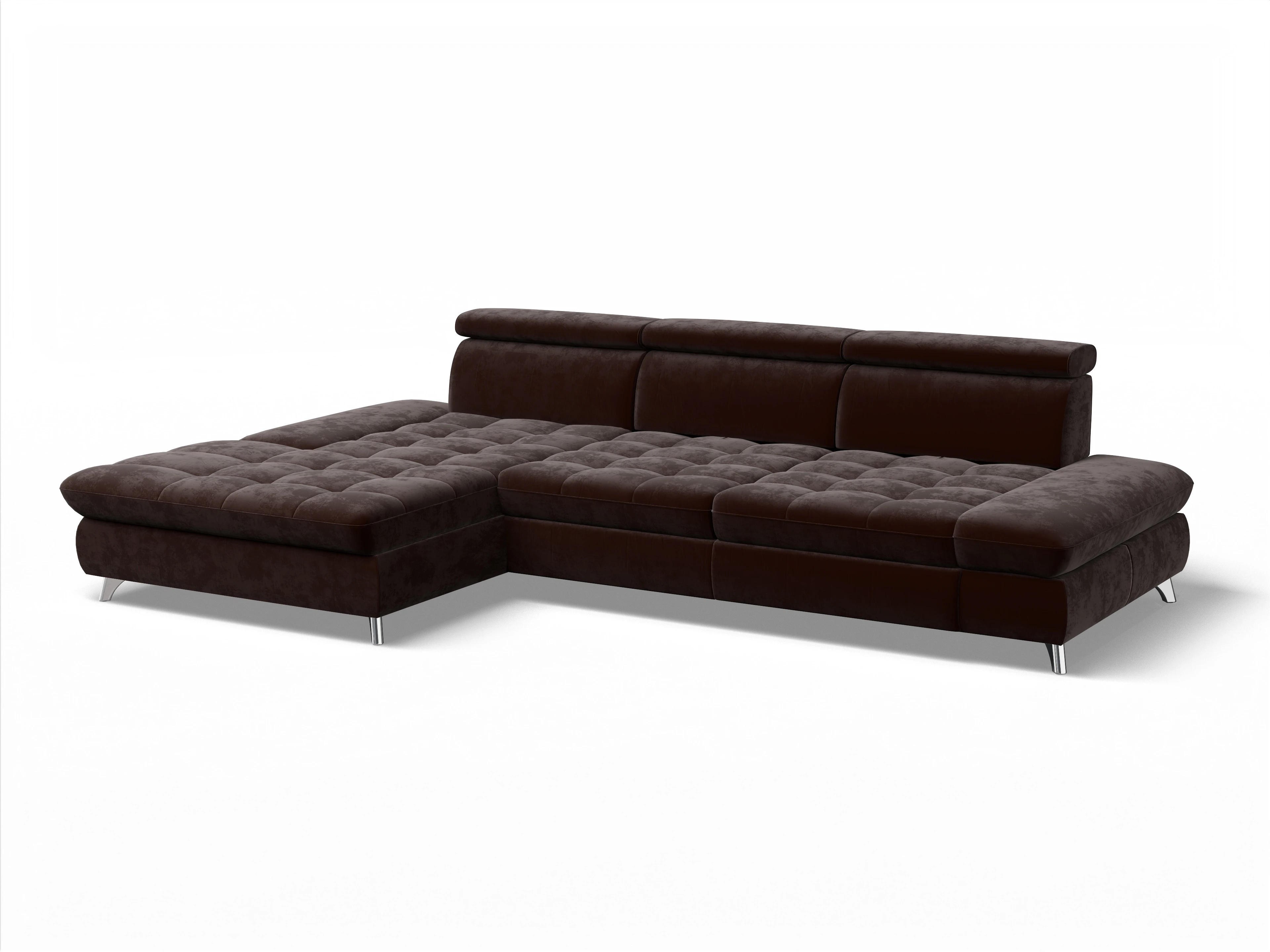 Ansicht des Produktes Memphis Stoff Ecksofa links Abschluss offen in Stoff Braun