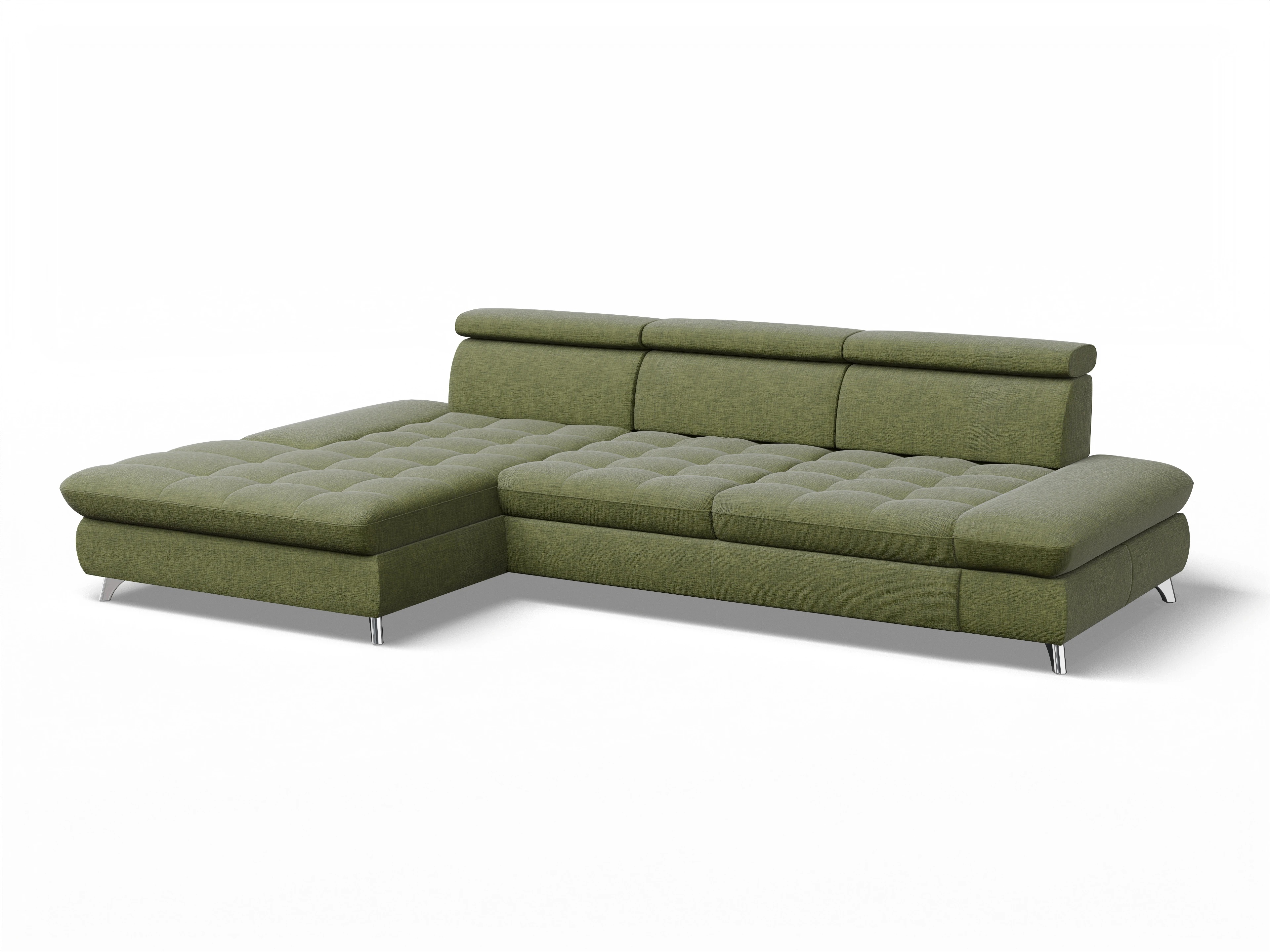 Ansicht des Produktes Memphis Stoff Ecksofa links Abschluss offen in Stoff Grün