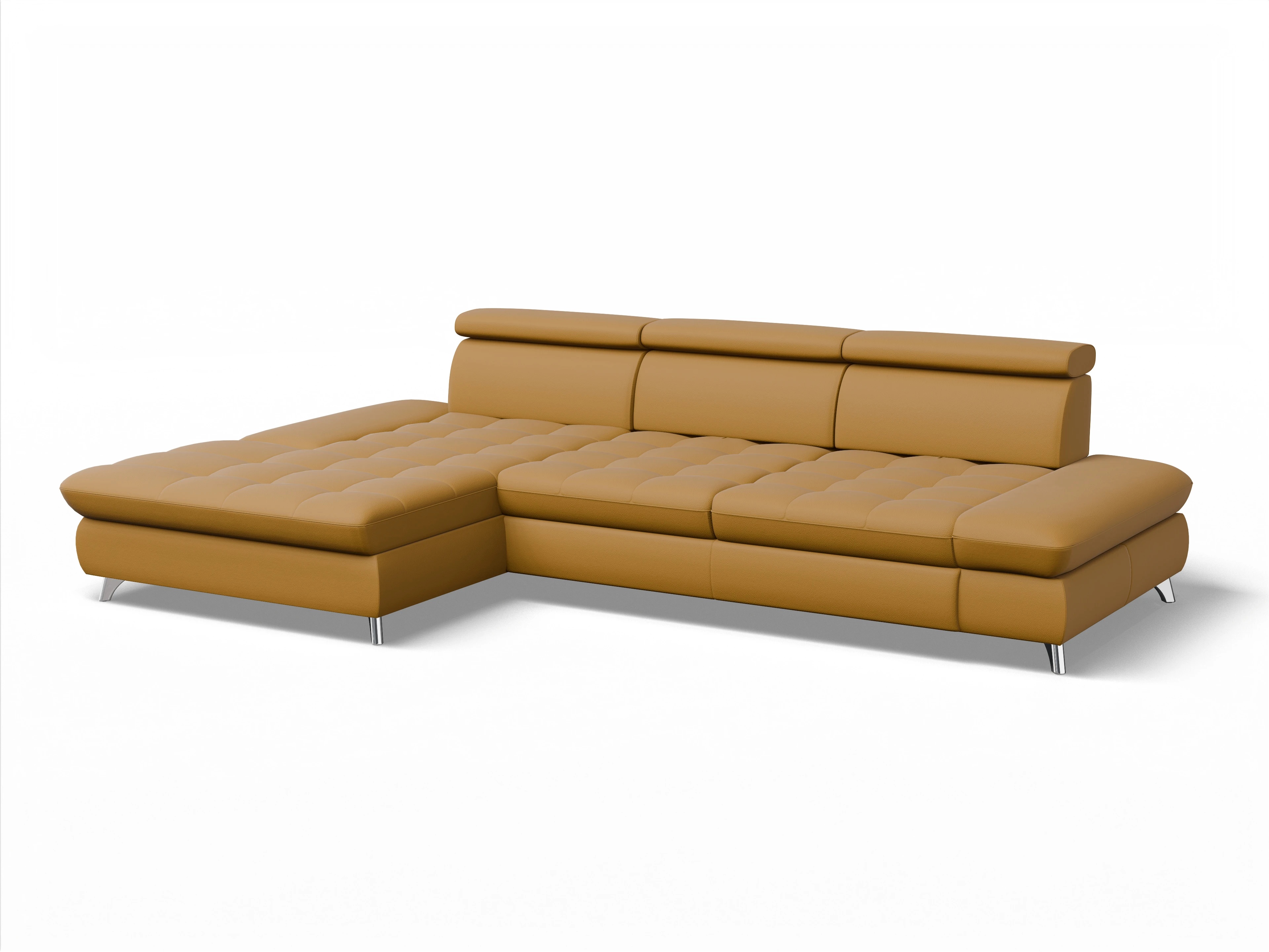 Ansicht des Produktes Memphis Stoff Ecksofa links Abschluss offen in Leder Gelb