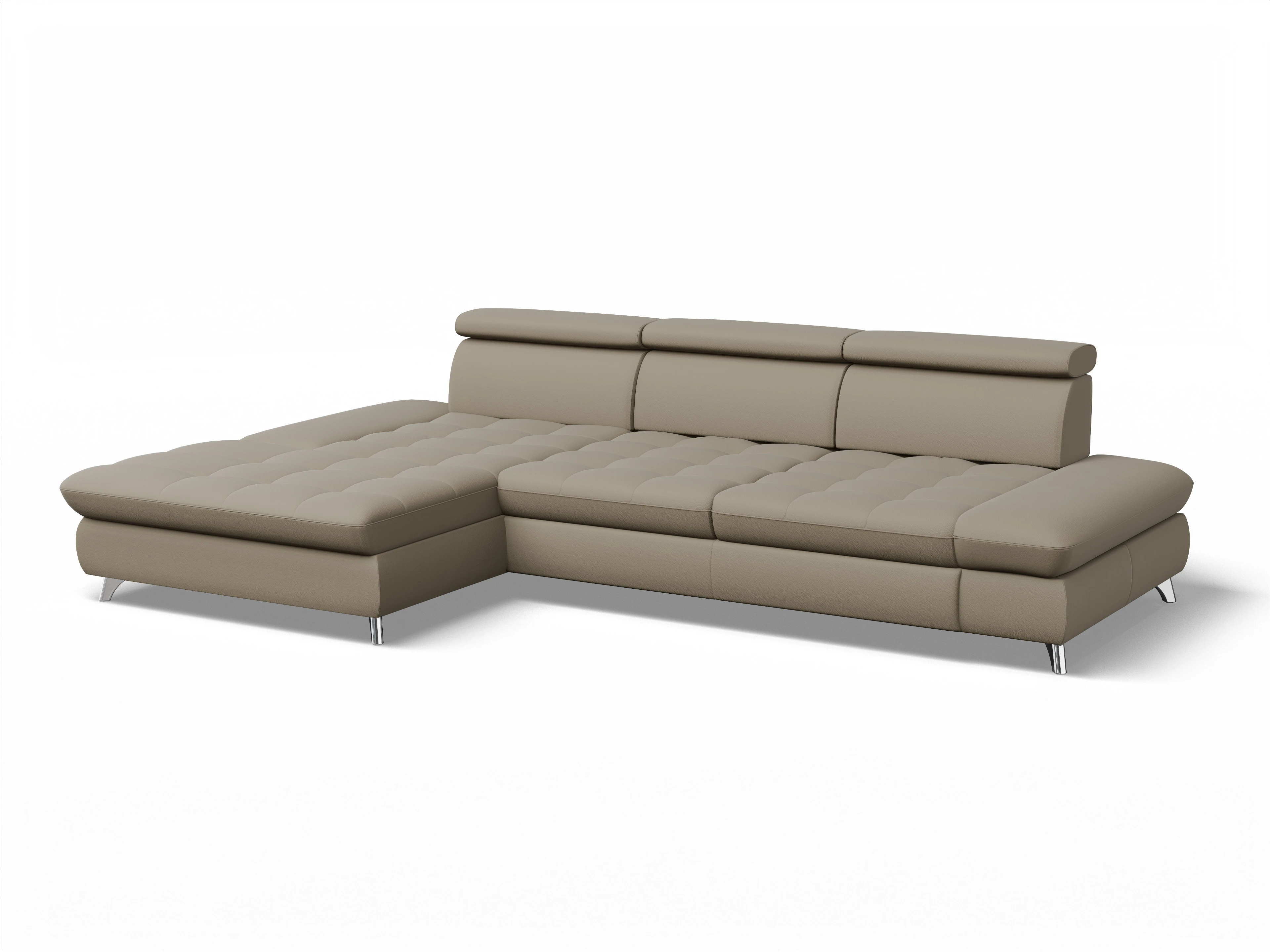 Ansicht des Produktes Memphis Stoff Ecksofa links Abschluss offen in Leder Braun