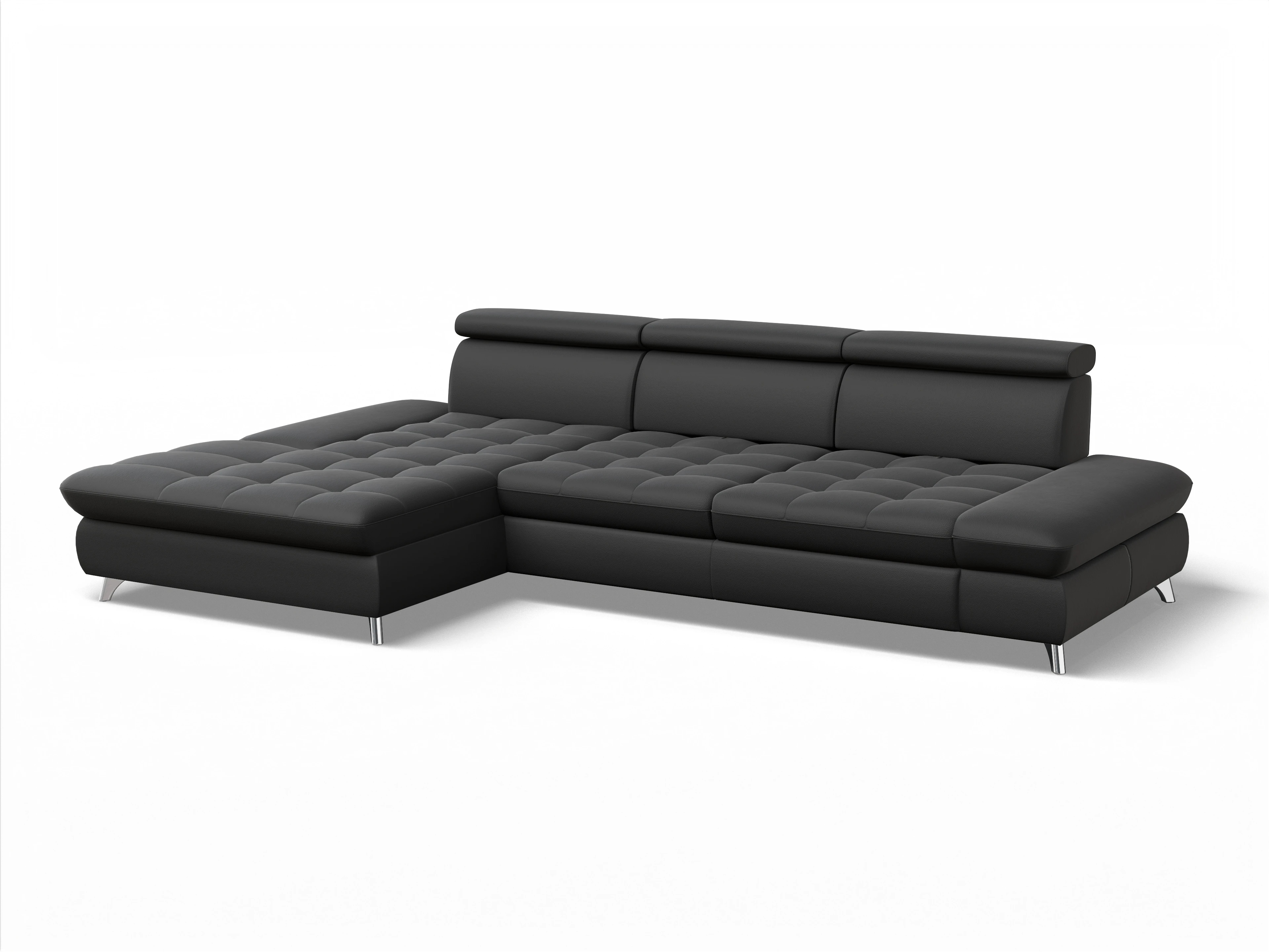 Ansicht des Produktes Memphis Stoff Ecksofa links Abschluss offen in Leder Schwarz
