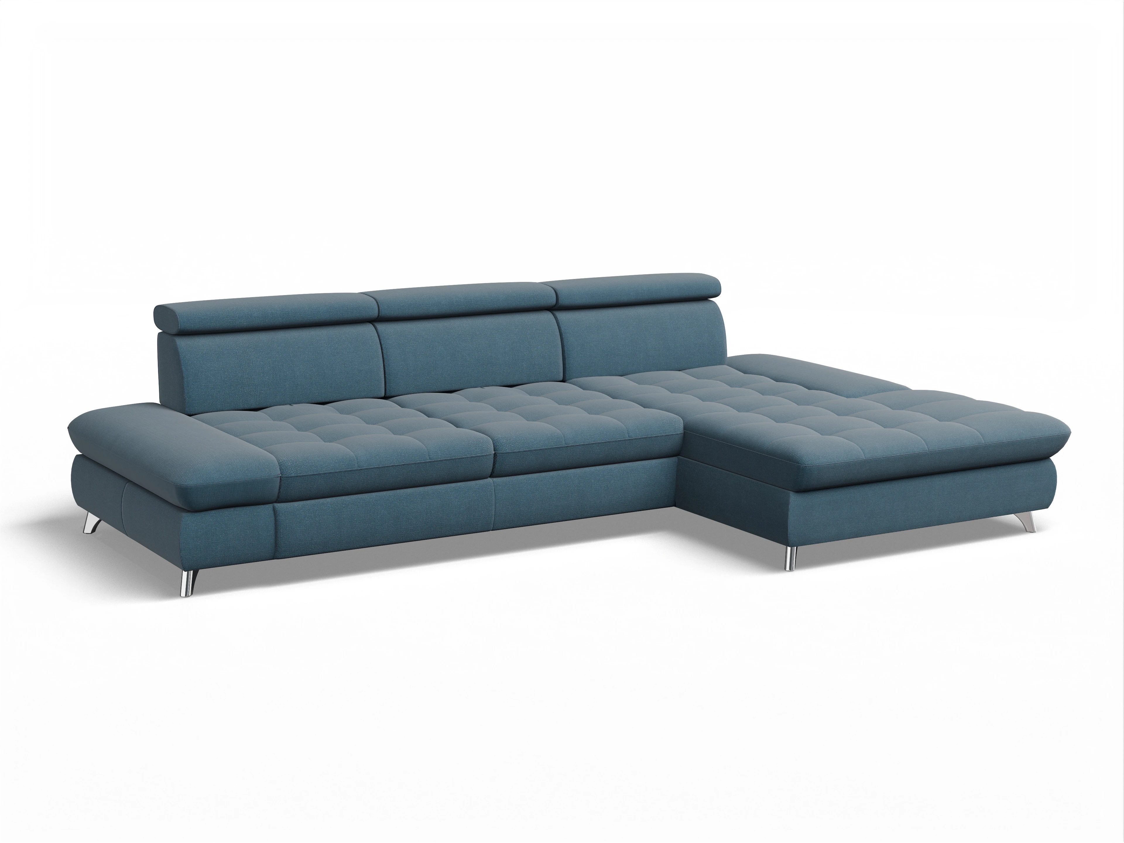 Ansicht des Produktes Memphis Stoff Ecksofa rechts Abschluss offen in Stoff Blau