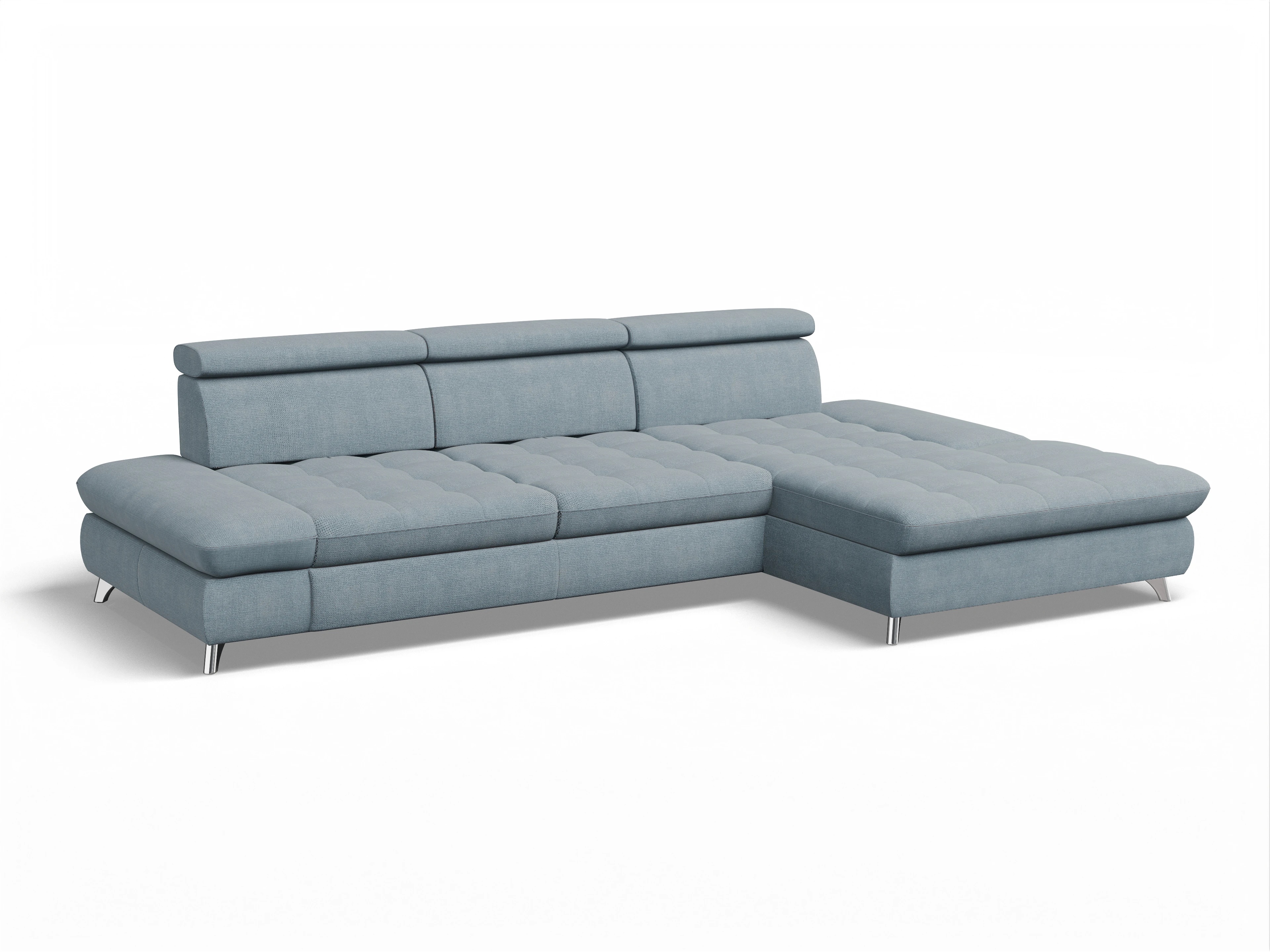 Ansicht des Produktes Memphis Stoff Ecksofa rechts Abschluss offen in Stoff Blau