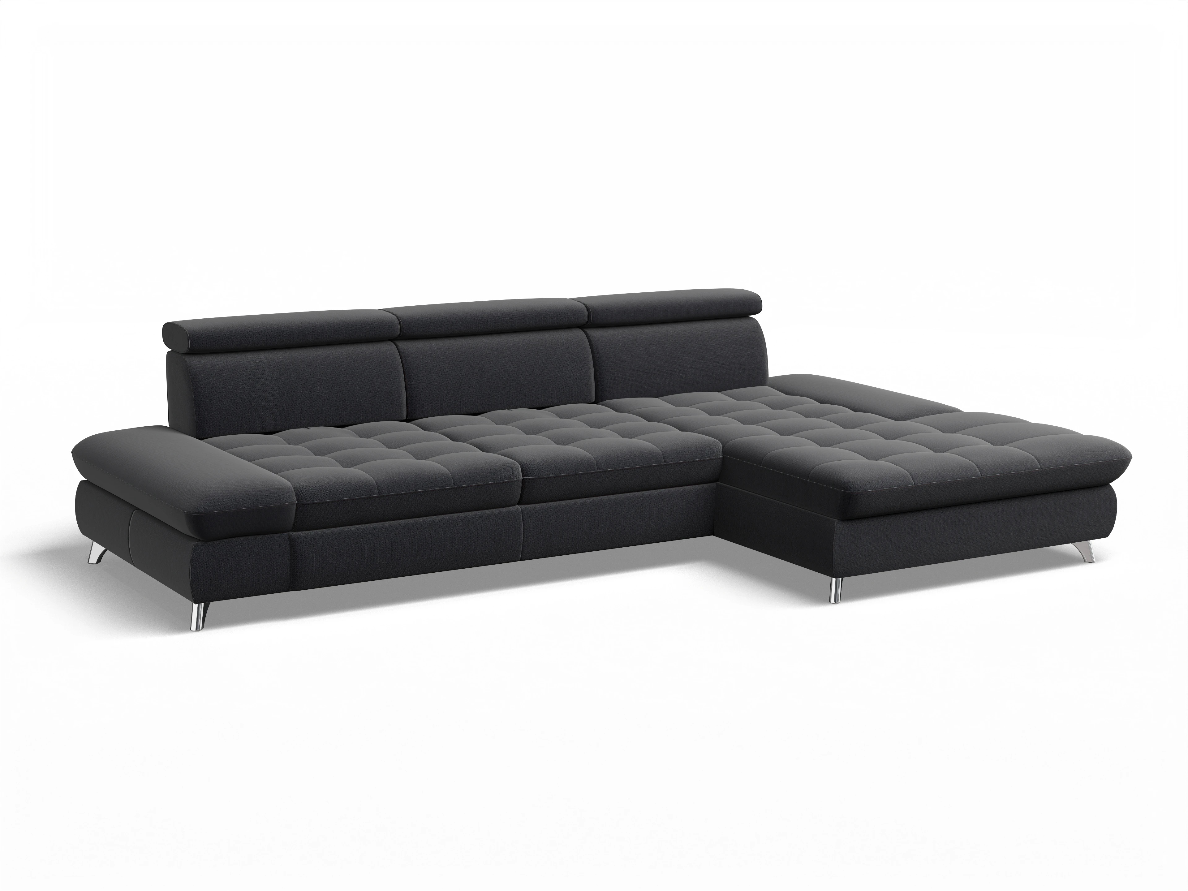 Ansicht des Produktes Memphis Stoff Ecksofa rechts Abschluss offen in Stoff Blau