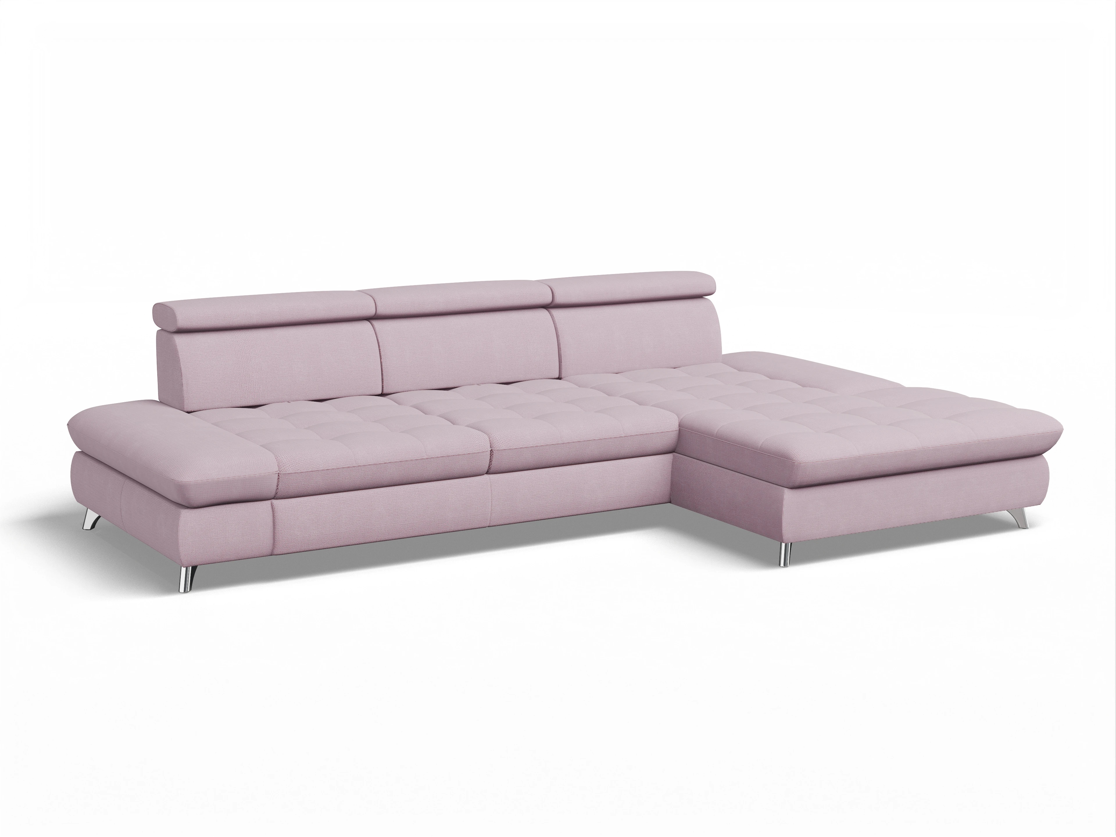 Ansicht des Produktes Memphis Stoff Ecksofa rechts Abschluss offen in Stoff Rosa