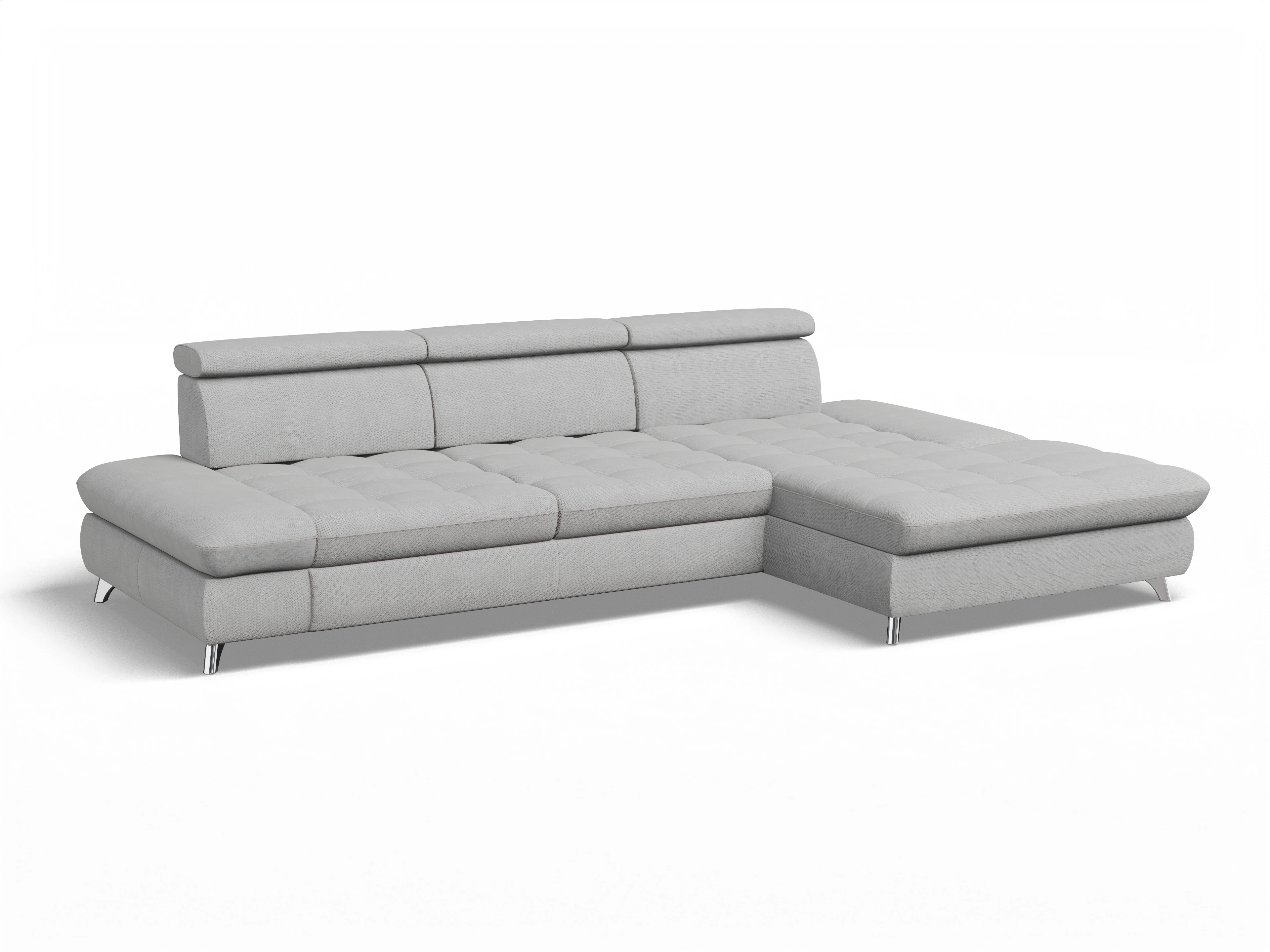 Ansicht des Produktes Memphis Stoff Ecksofa rechts Abschluss offen in Stoff Grau