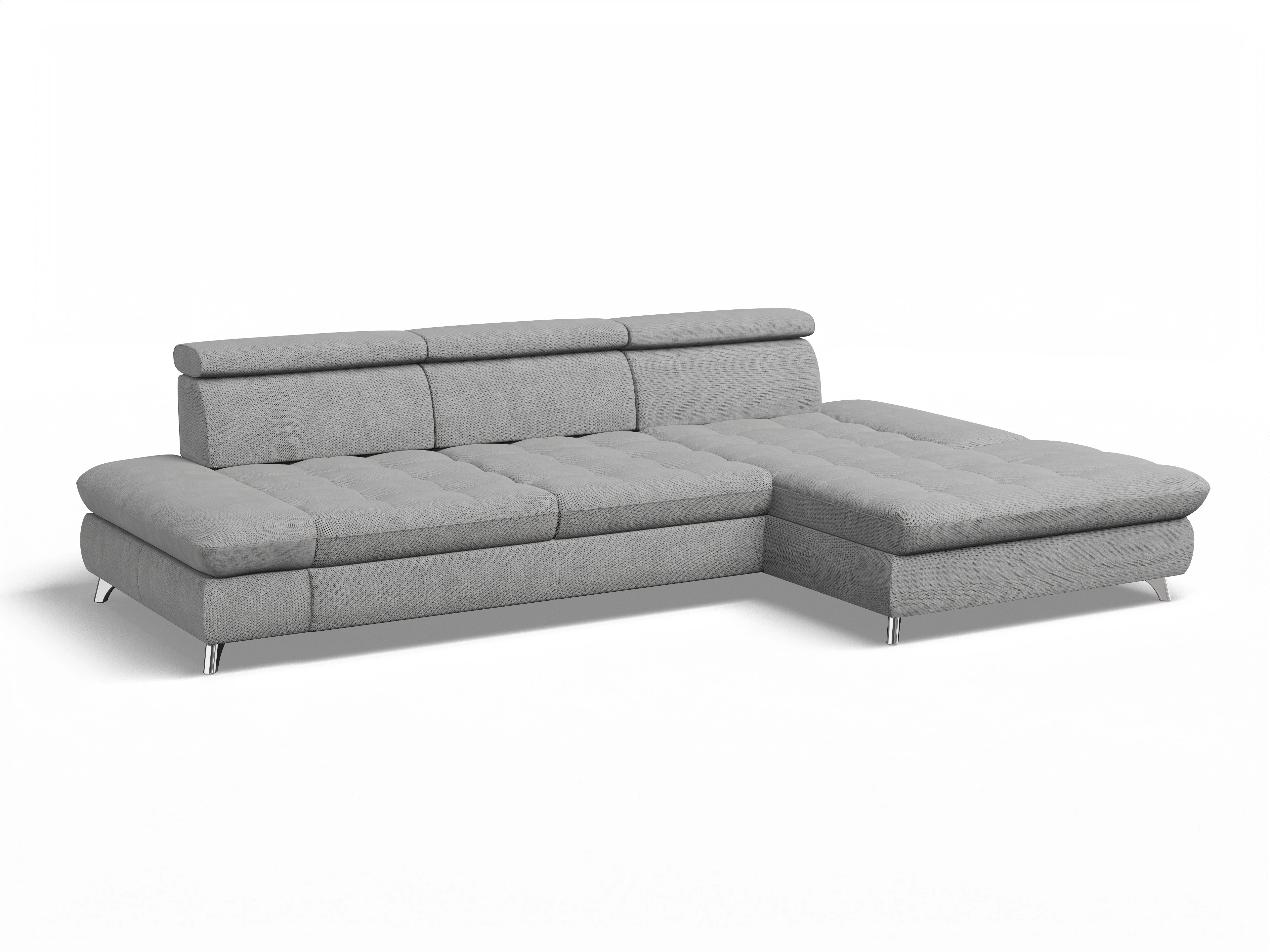 Ansicht des Produktes Memphis Stoff Ecksofa rechts Abschluss offen in Stoff Grau