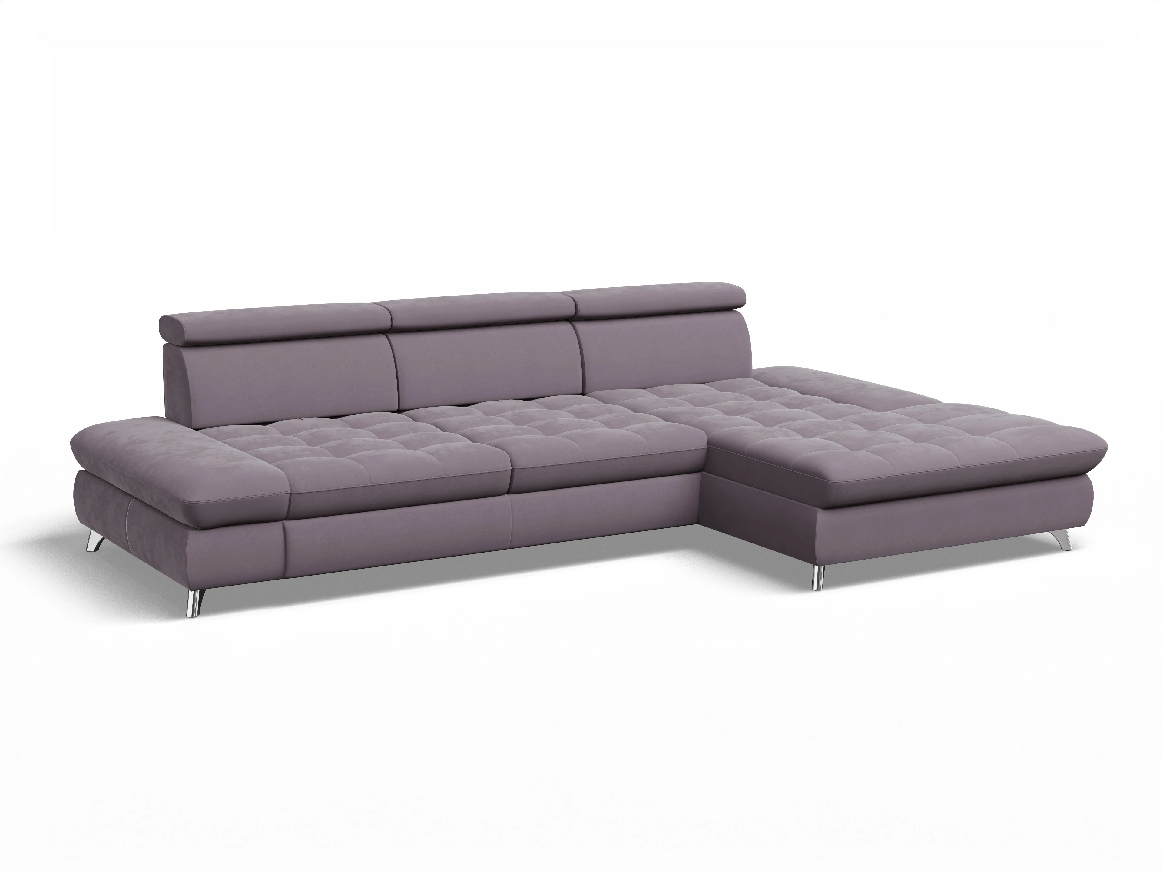 Ansicht des Produktes Memphis Stoff Ecksofa rechts Abschluss offen in Stoff Lila