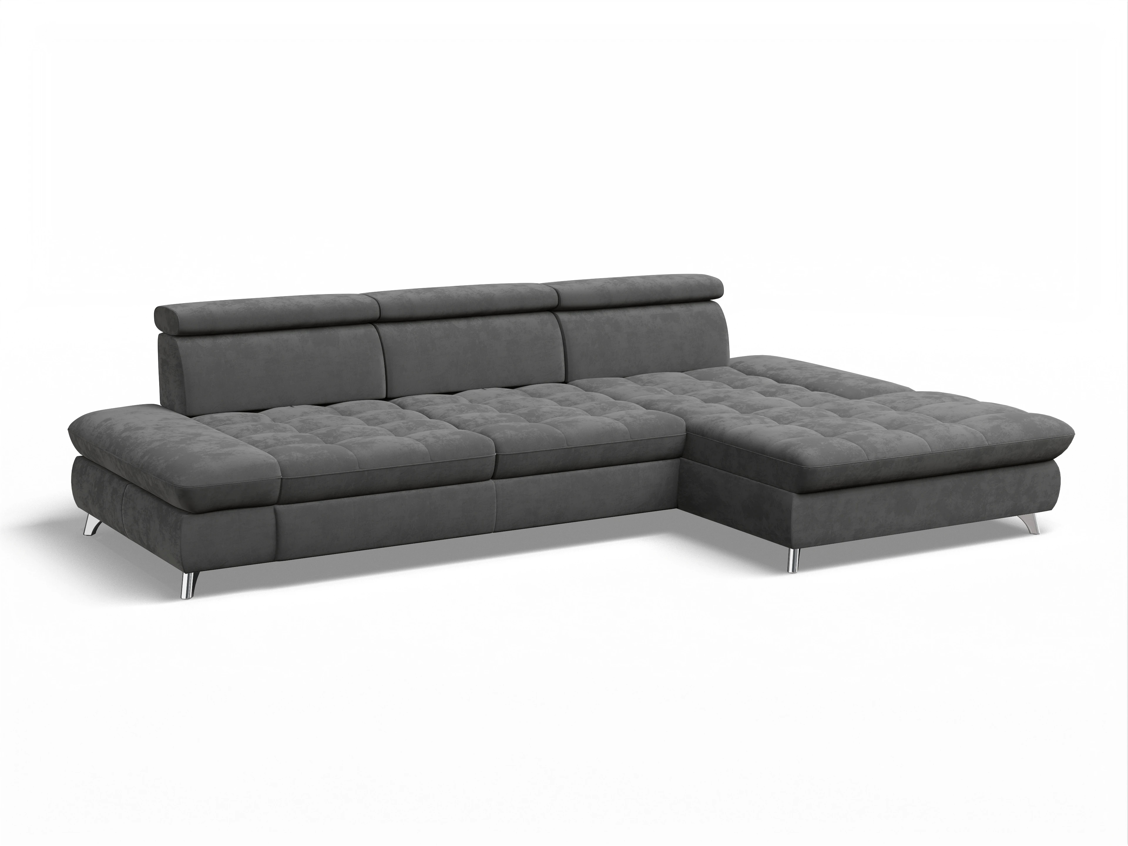 Ansicht des Produktes Memphis Stoff Ecksofa rechts Abschluss offen in Stoff Grau