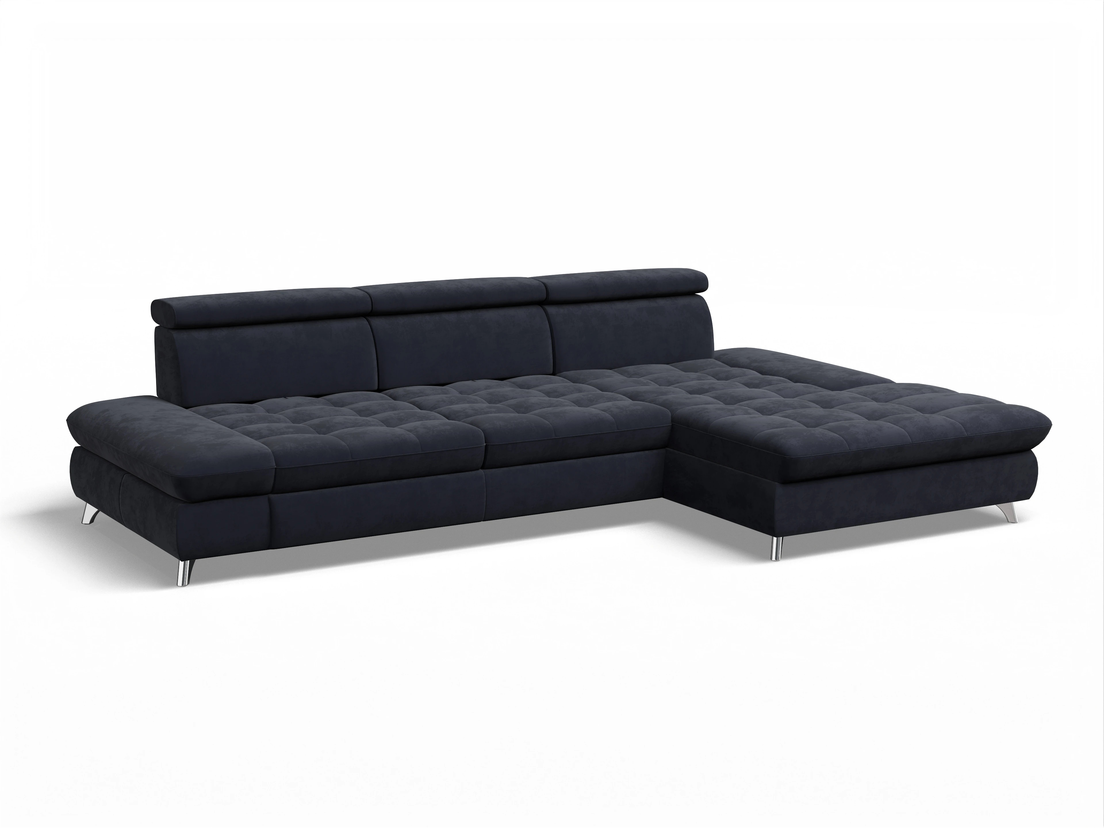 Ansicht des Produktes Memphis Stoff Ecksofa rechts Abschluss offen in Stoff Blau