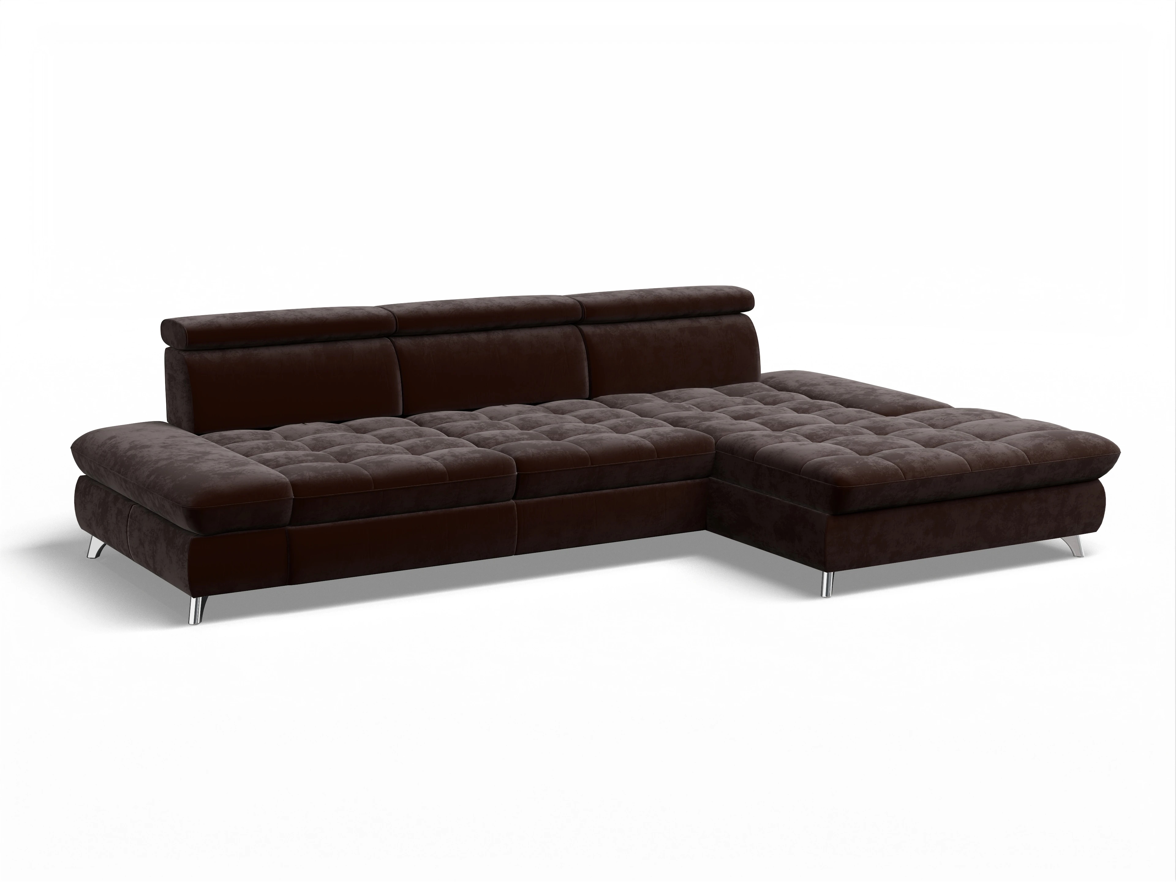 Ansicht des Produktes Memphis Stoff Ecksofa rechts Abschluss offen in Stoff Braun