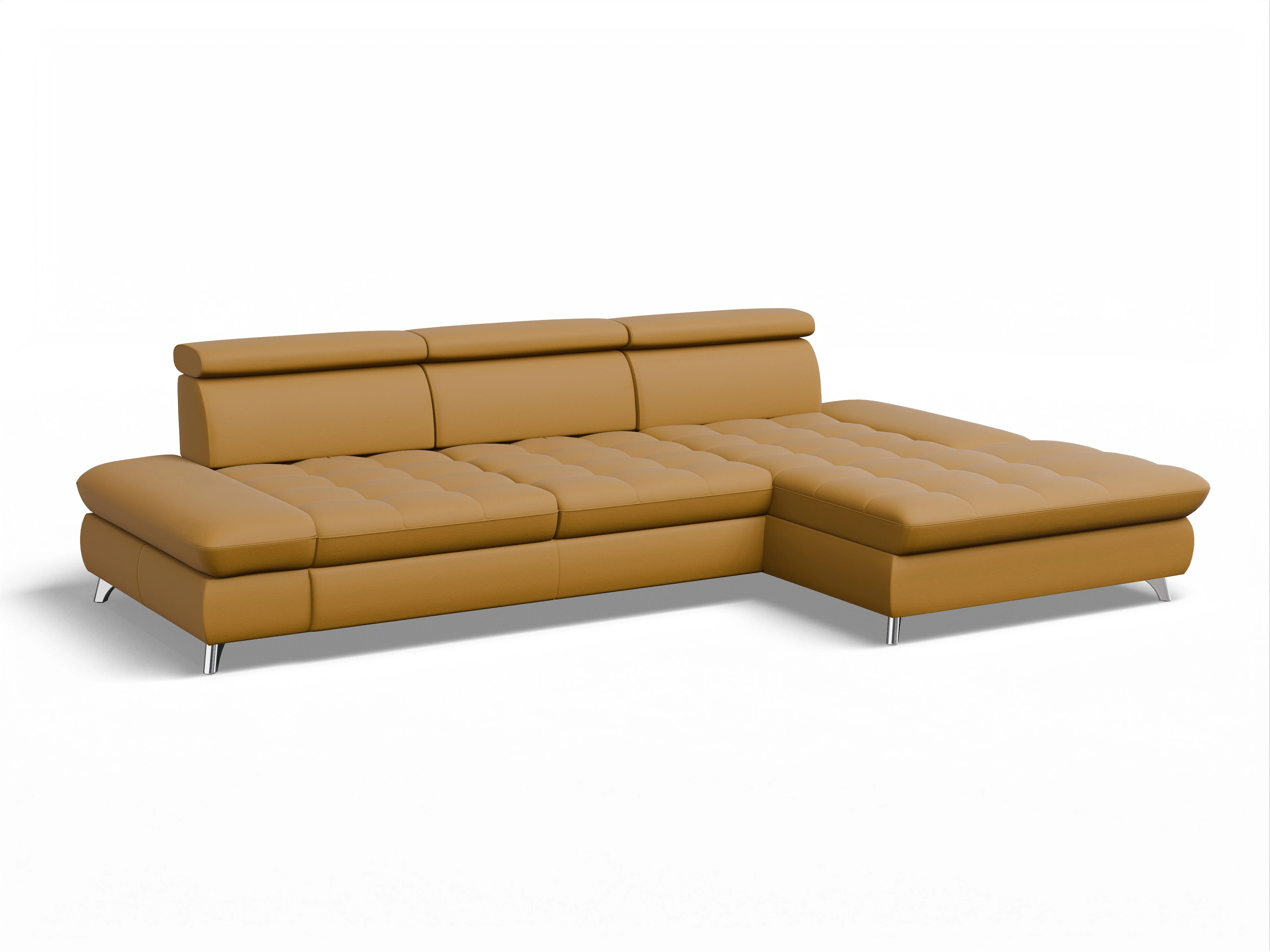 Ansicht des Produktes Memphis Stoff Ecksofa rechts Abschluss offen in Leder Gelb