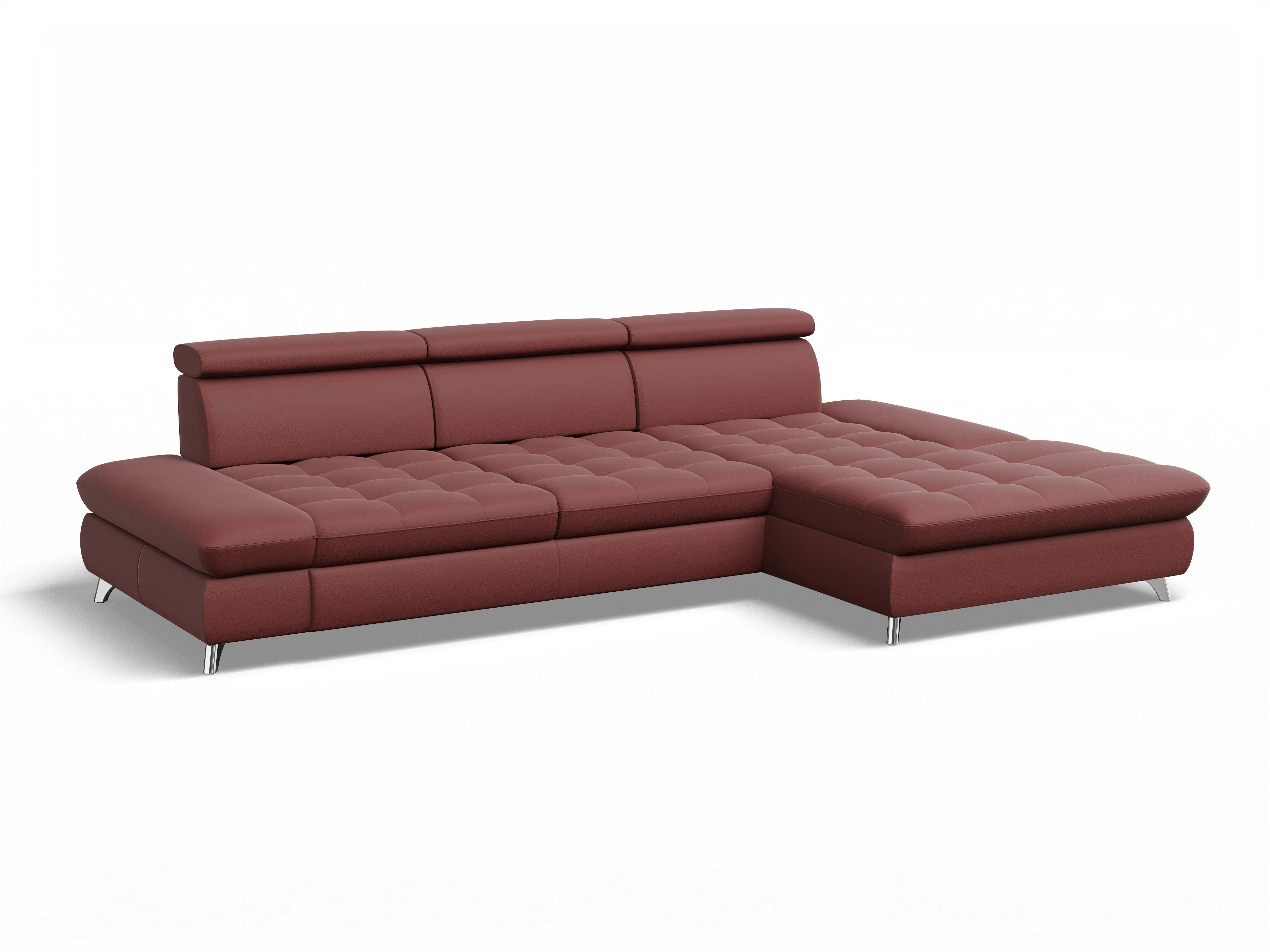 Ansicht des Produktes Memphis Stoff Ecksofa rechts Abschluss offen in Leder Rot