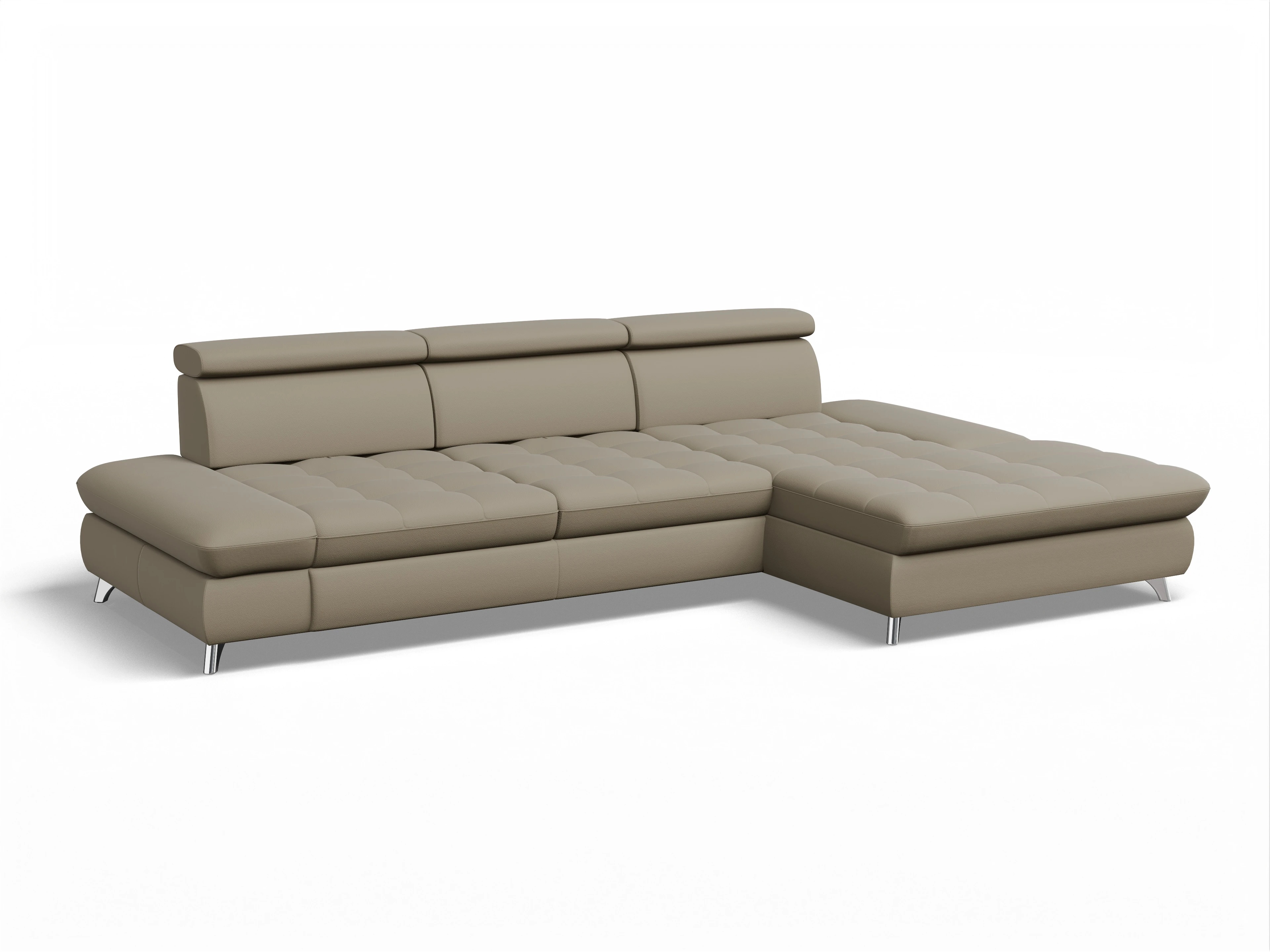 Ansicht des Produktes Memphis Stoff Ecksofa rechts Abschluss offen in Leder Braun
