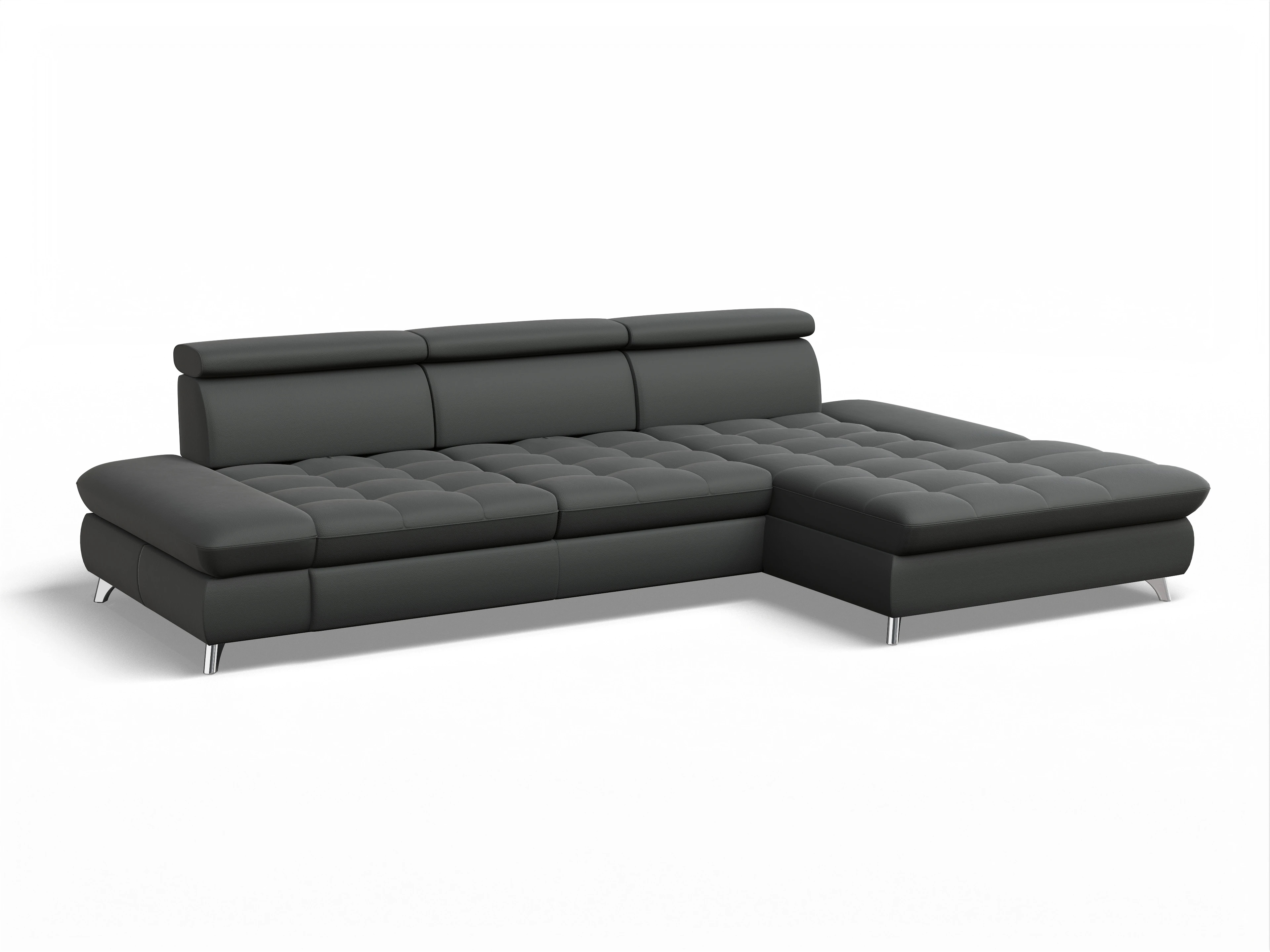 Ansicht des Produktes Memphis Stoff Ecksofa rechts Abschluss offen in Leder Grau