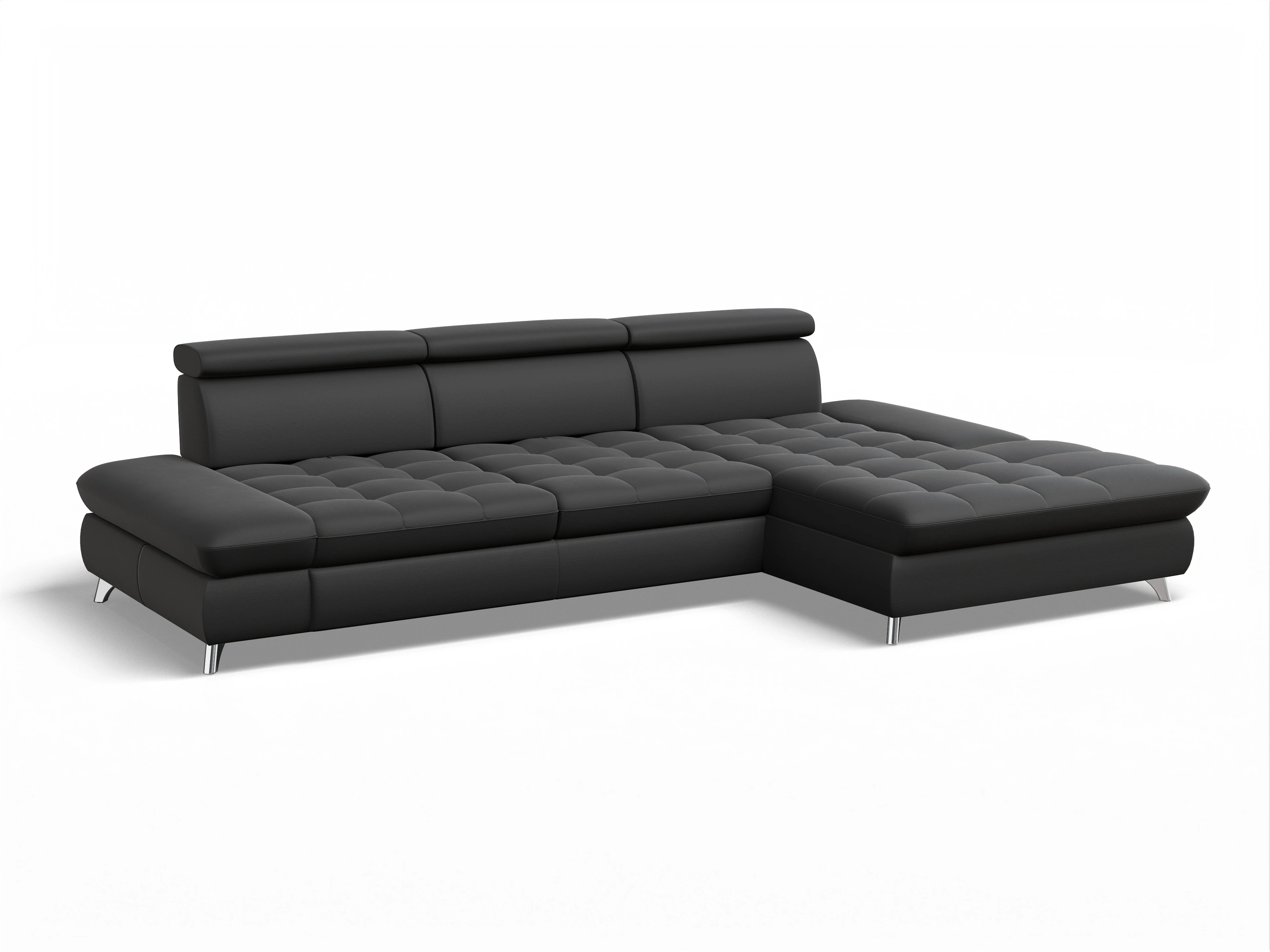 Ansicht des Produktes Memphis Stoff Ecksofa rechts Abschluss offen in Leder Schwarz