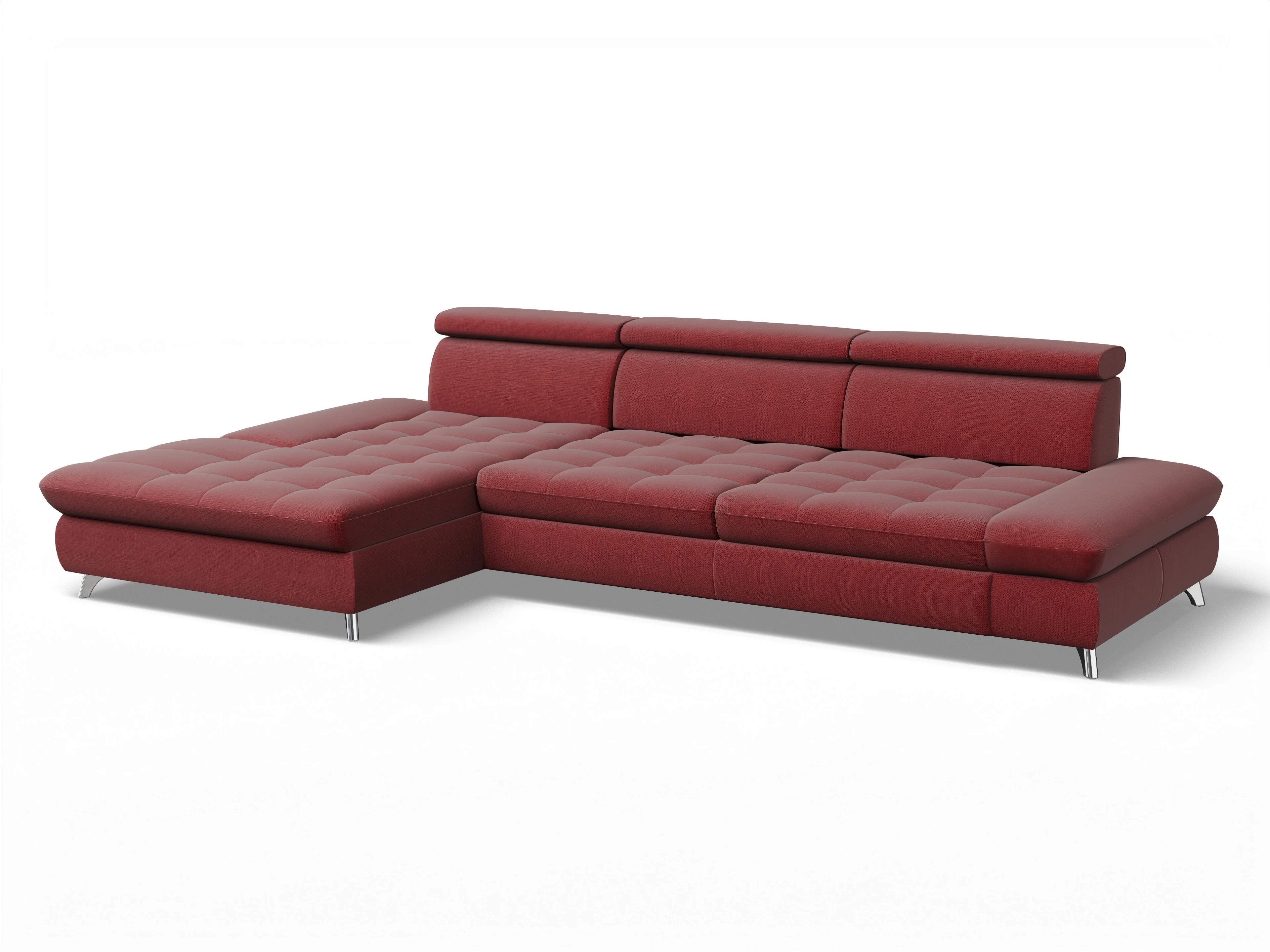 Ansicht des Produktes Memphis Stoff Ecksofa links Abschluss offen in Stoff Rot