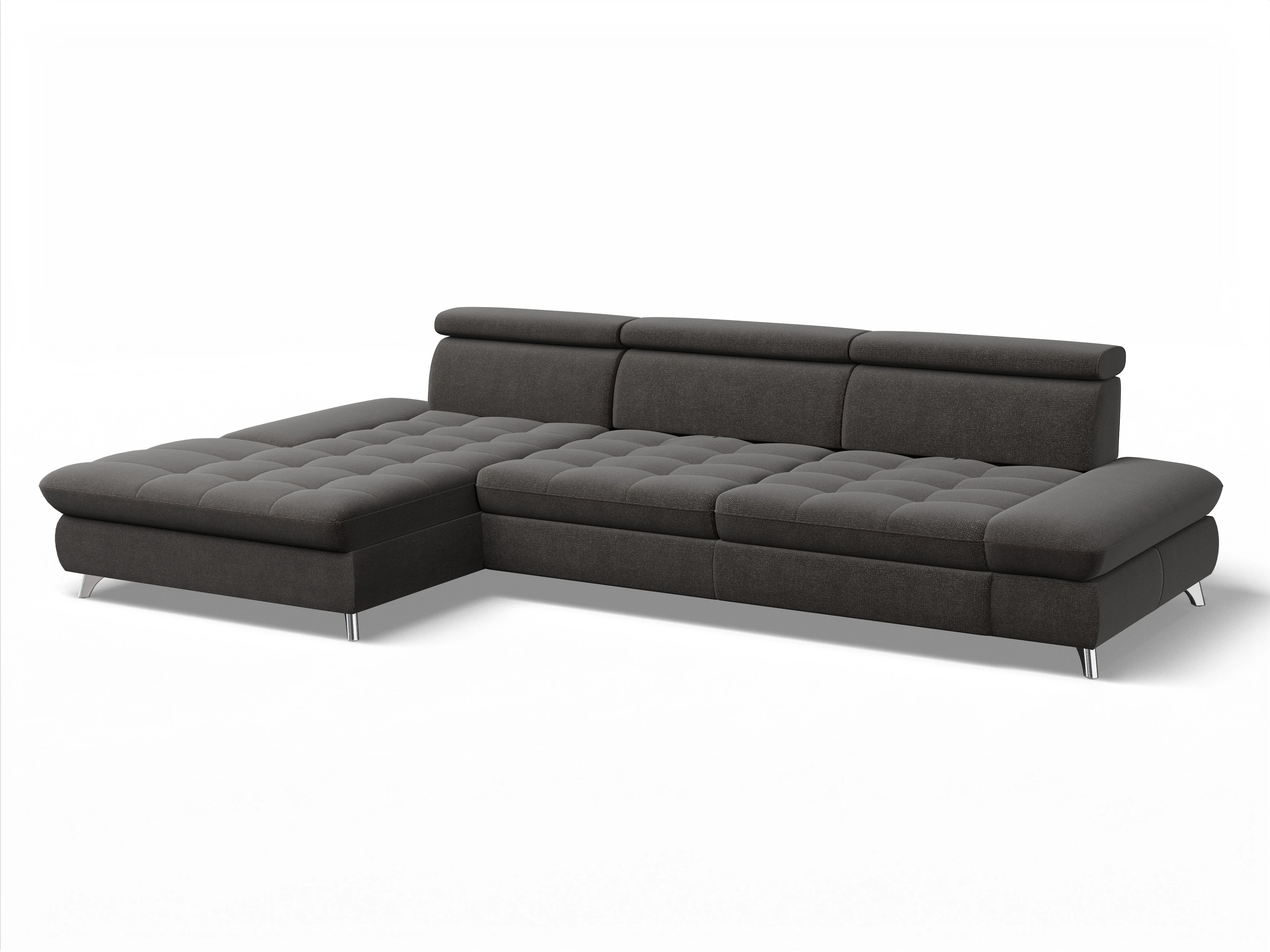 Ansicht des Produktes Memphis Stoff Ecksofa links Abschluss offen in Stoff Grau