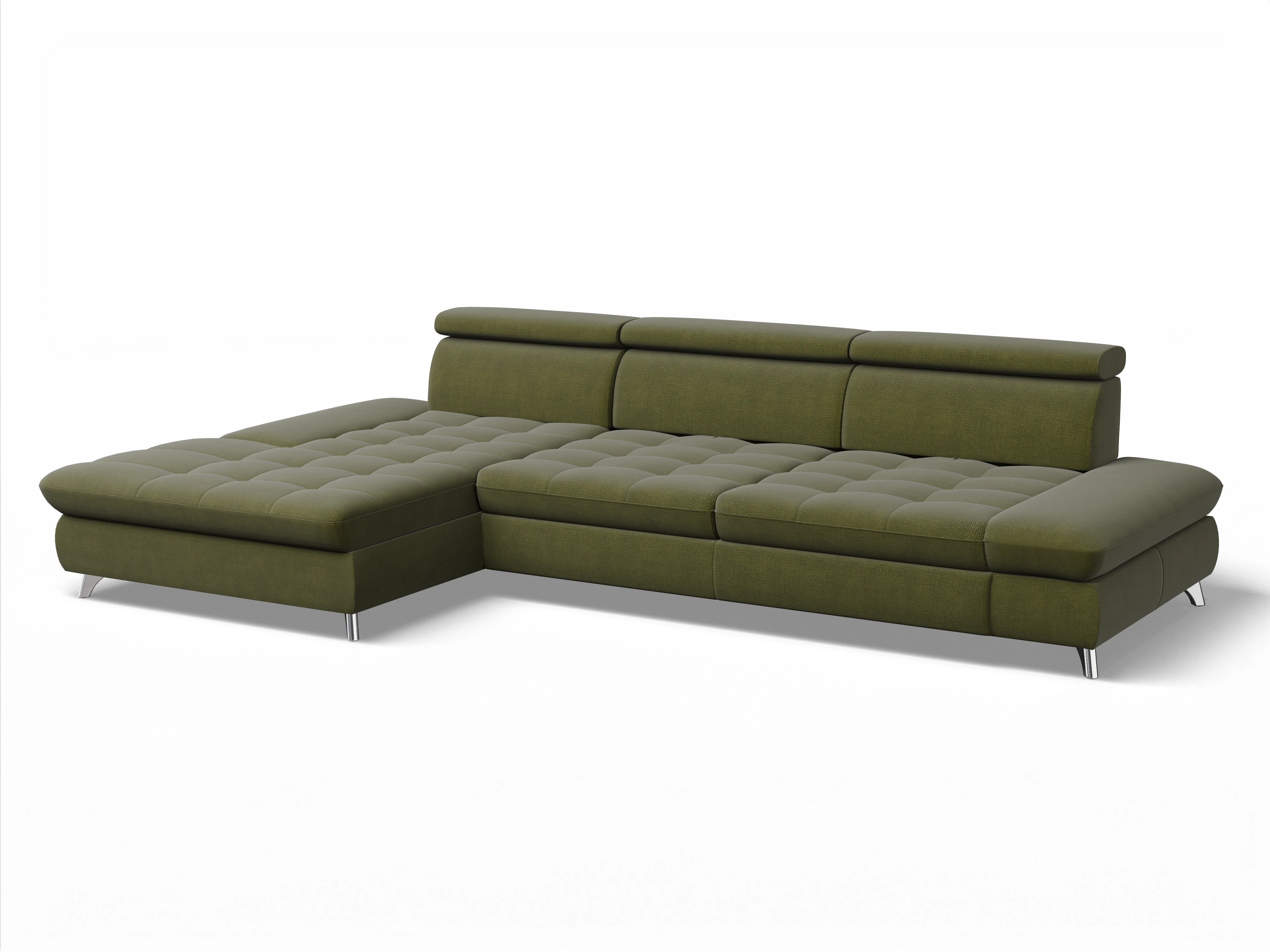 Ansicht des Produktes Memphis Stoff Ecksofa links Abschluss offen in Stoff Grün
